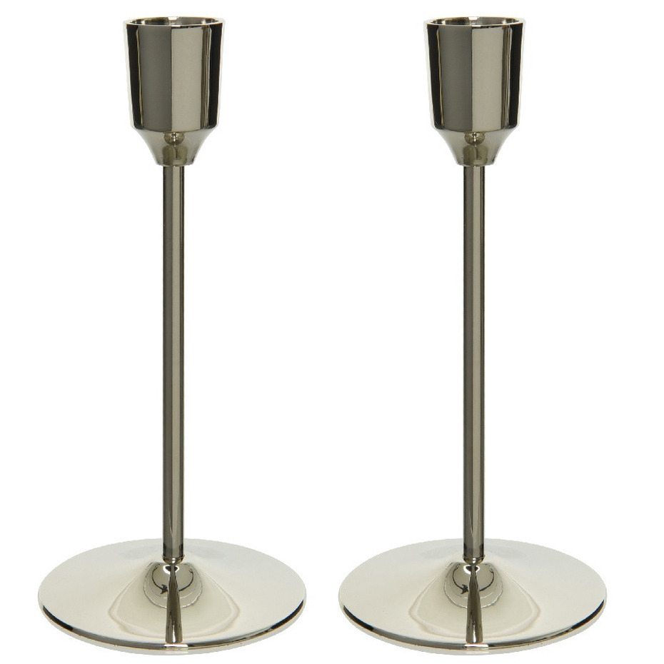 Set van 2x stuks luxe diner kaarsen staande kandelaar aluminium kleur zilver 15 cm