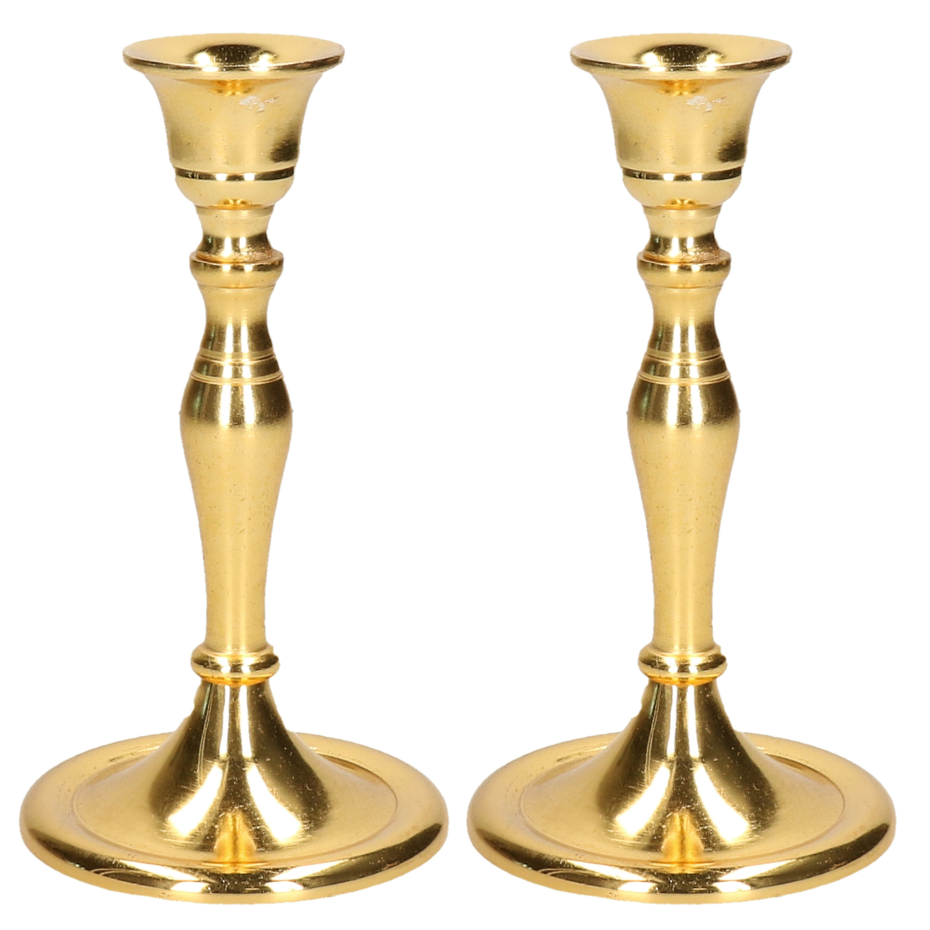 Set van 2x stuks luxe kaarsenhouder-kandelaar klassiek goud metaal 10 x 10 x 17 cm