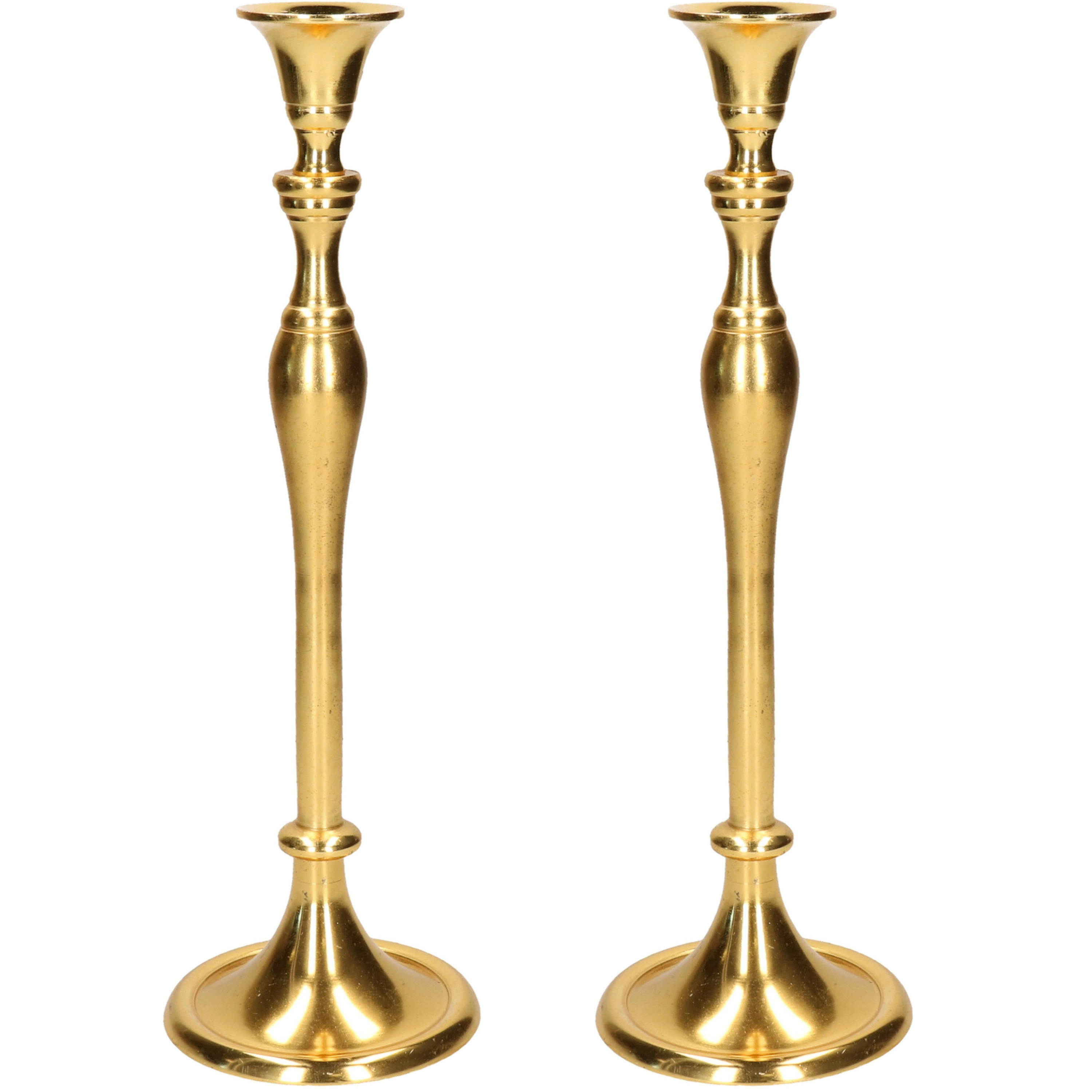 Set van 2x stuks luxe kaarsenhouder-kandelaar klassiek goud metaal 10 x 10 x 33 cm