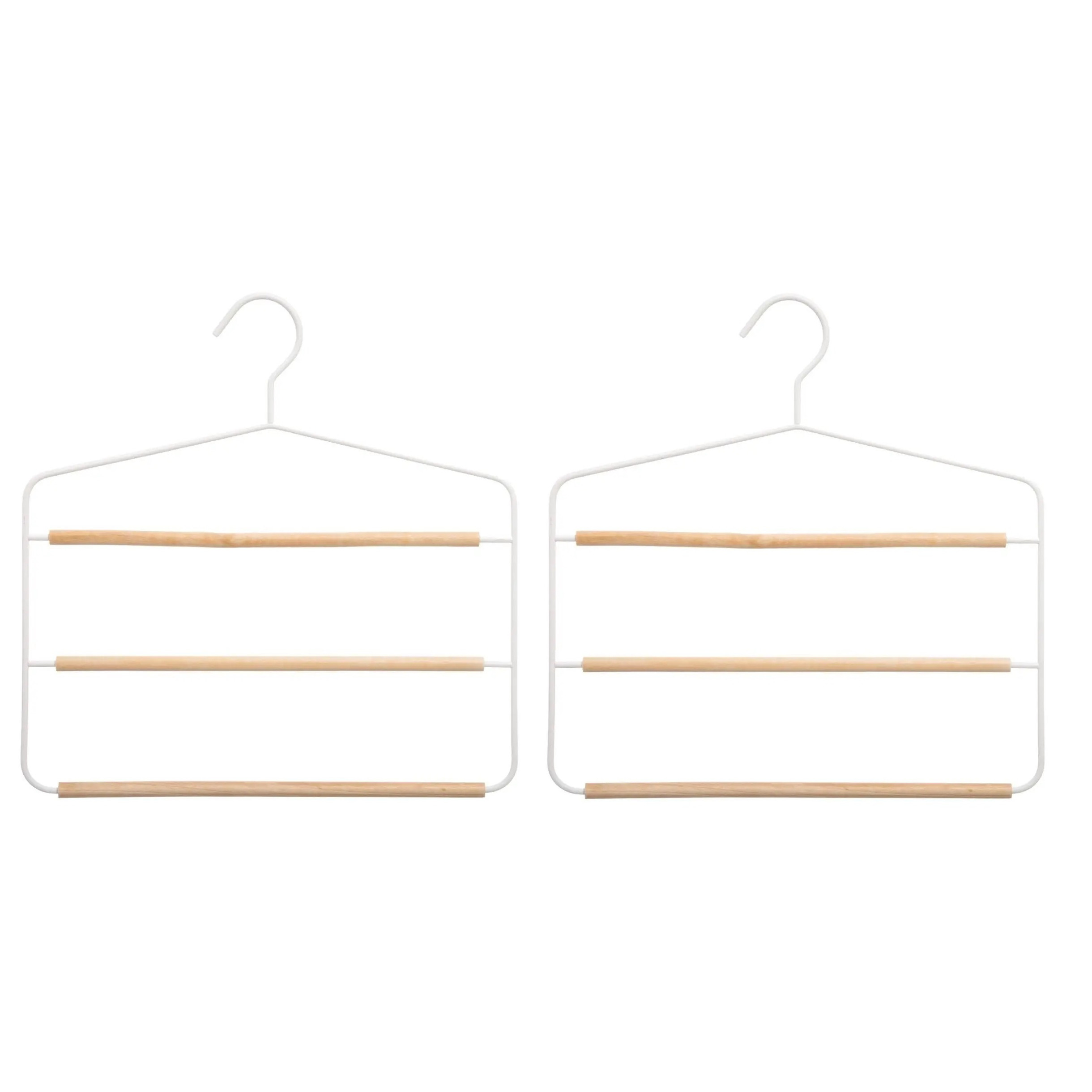 Set van 2x stuks luxe kledinghanger-broekhanger voor 3 broeken wit 35 x 36 cm