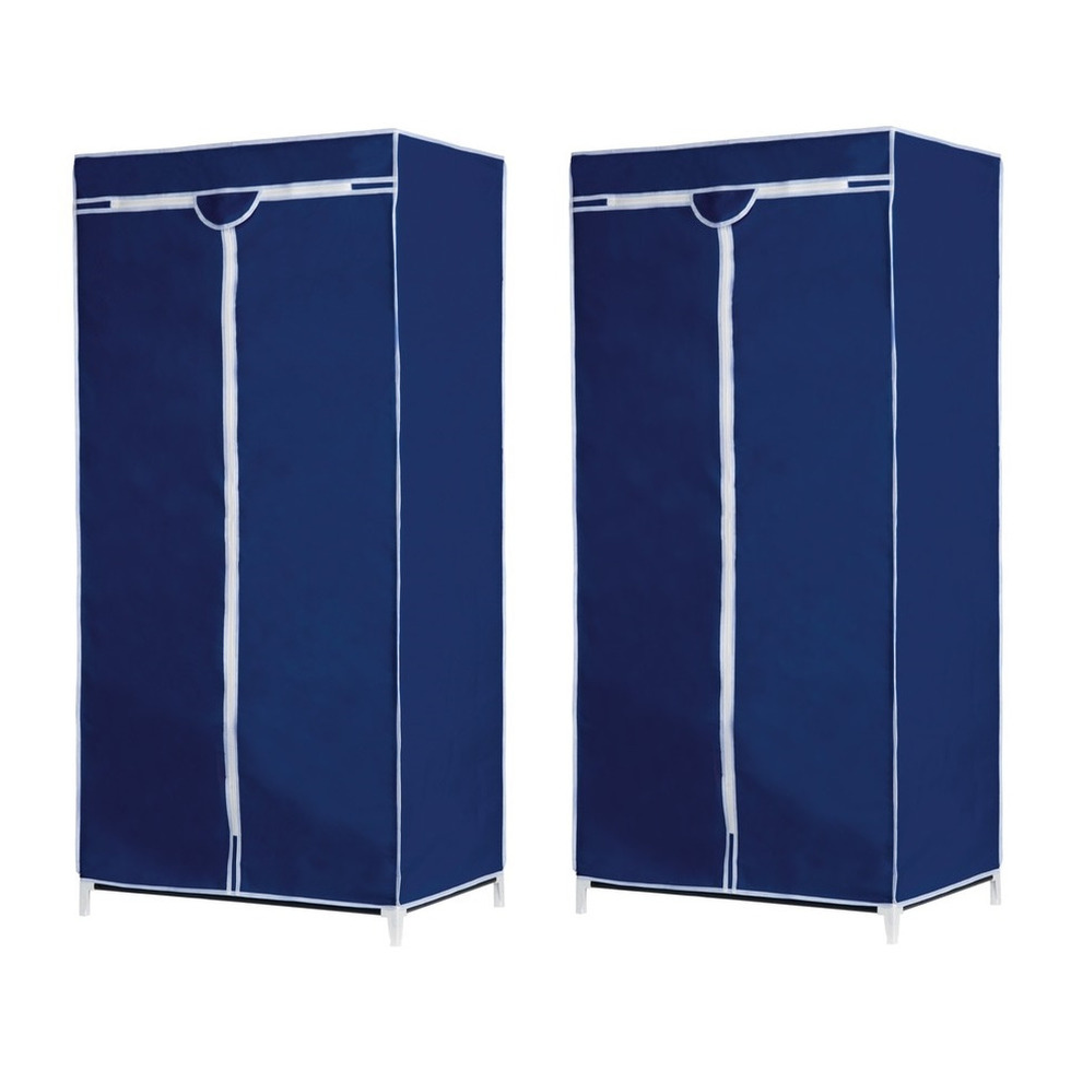 Set van 2x stuks mobiele opvouwbare kledingkasten met blauwe hoes 160 cm