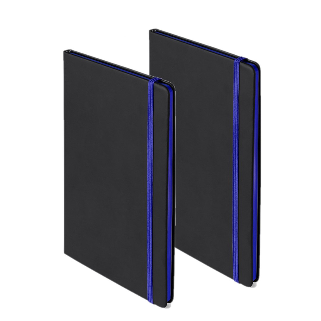 Set van 2x stuks notitieboekje met blauw elastiek A5 formaat
