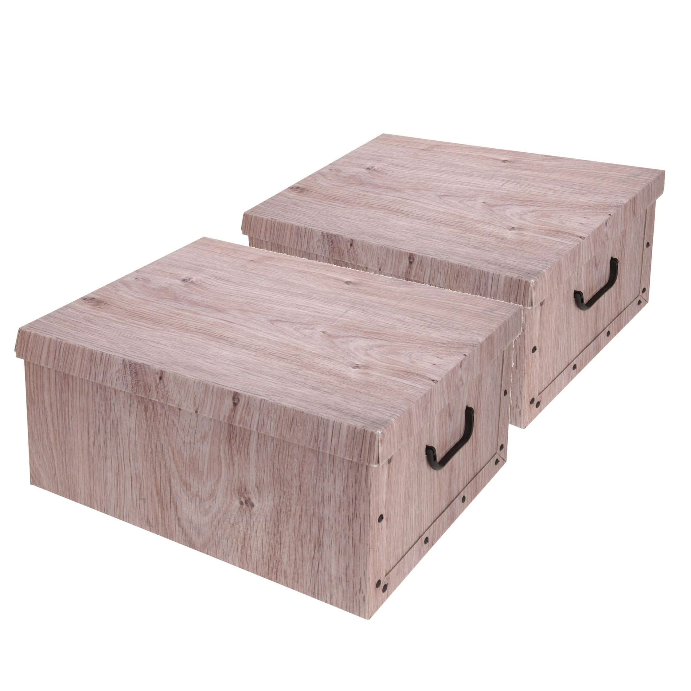 Set van 2x stuks opbergdoos-opberg box van karton met hout print bruin 37 x 30 x 16 cm