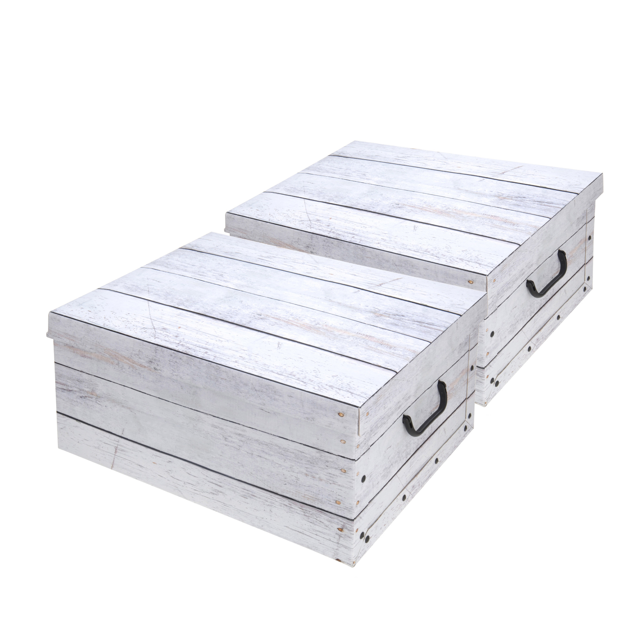Set van 2x stuks opbergdoos-opberg box van karton met hout print wit 37 x 30 x 16 cm