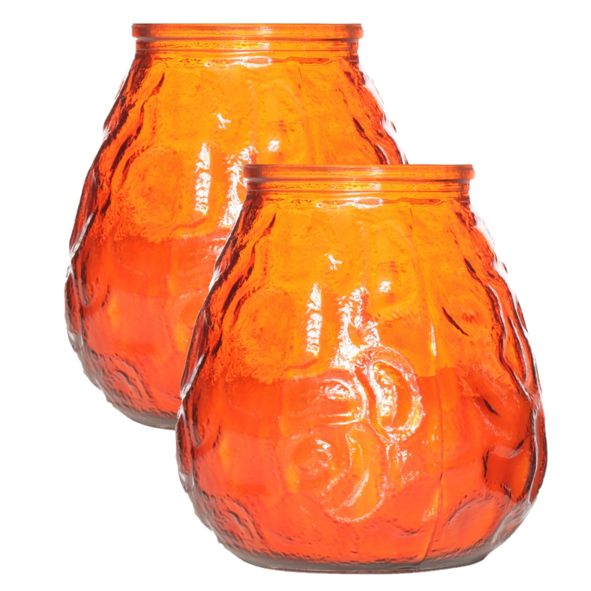 Set van 2x stuks oranje Lowboy buiten tafel sfeer kaarsen 10 cm 40 branduren in glas