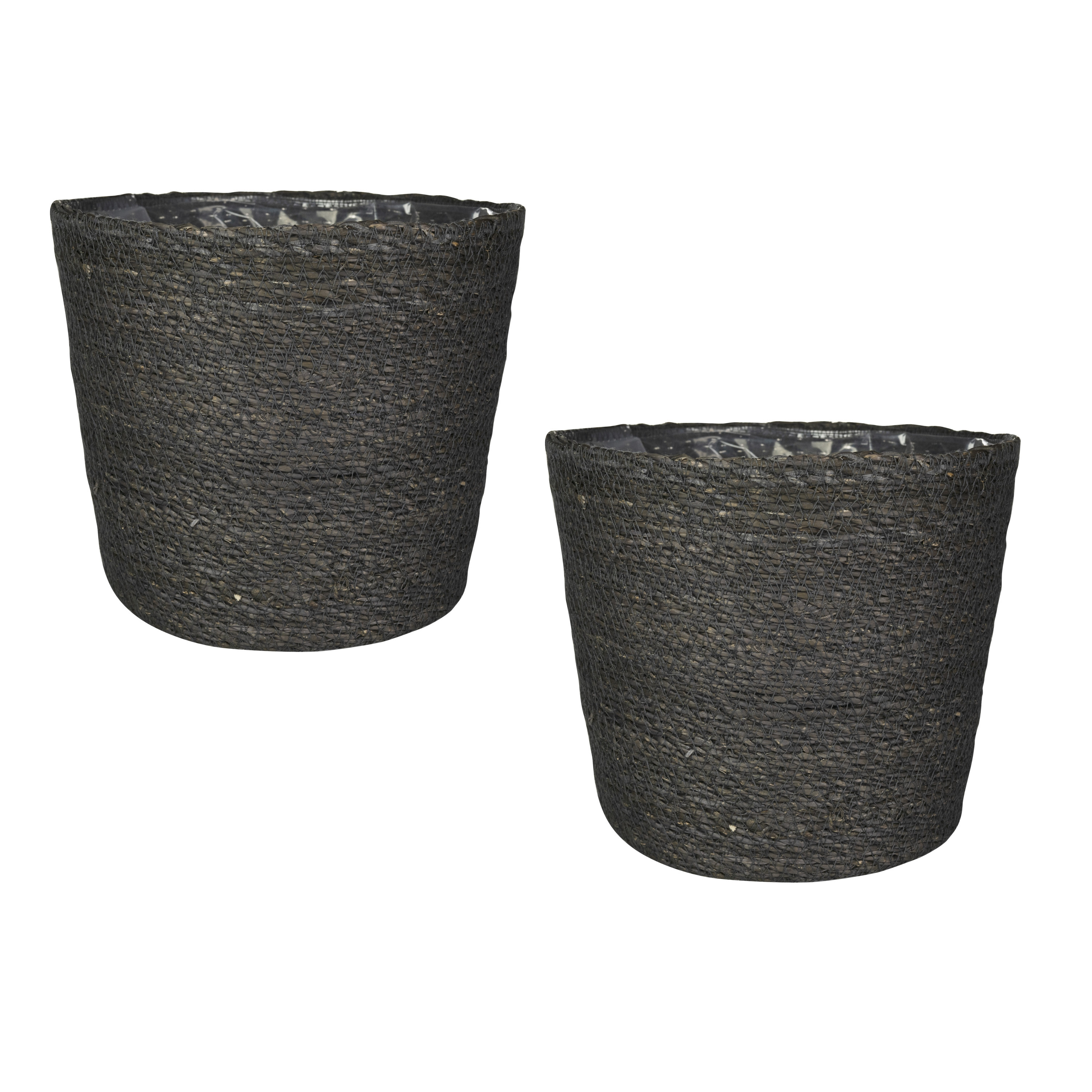Set van 2x stuks plantenpot-bloempot van jute-zeegras diameter 22 cm en hoogte 19 cm grijs