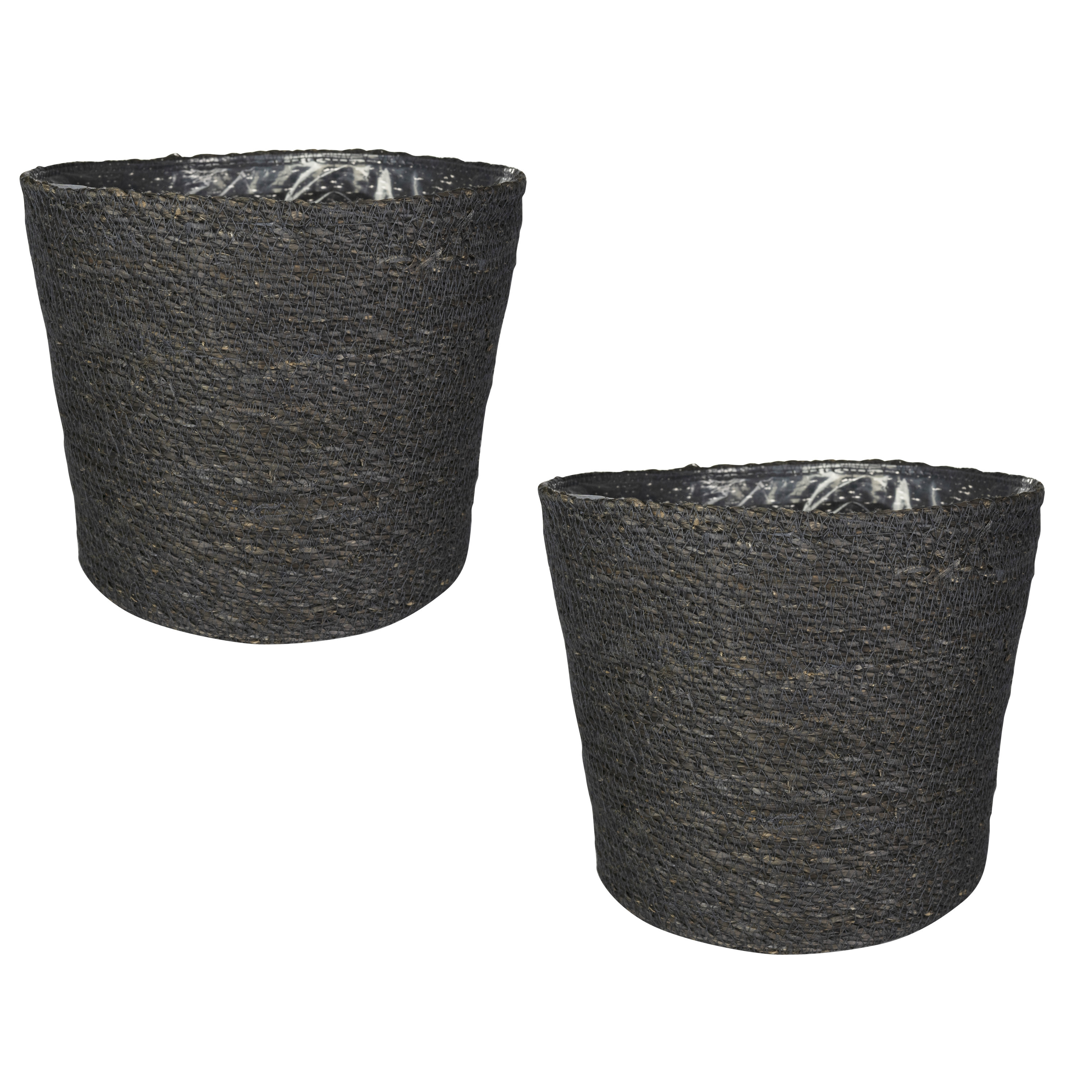 Set van 2x stuks plantenpot-bloempot van jute-zeegras diameter 30 cm en hoogte 26 cm grijs