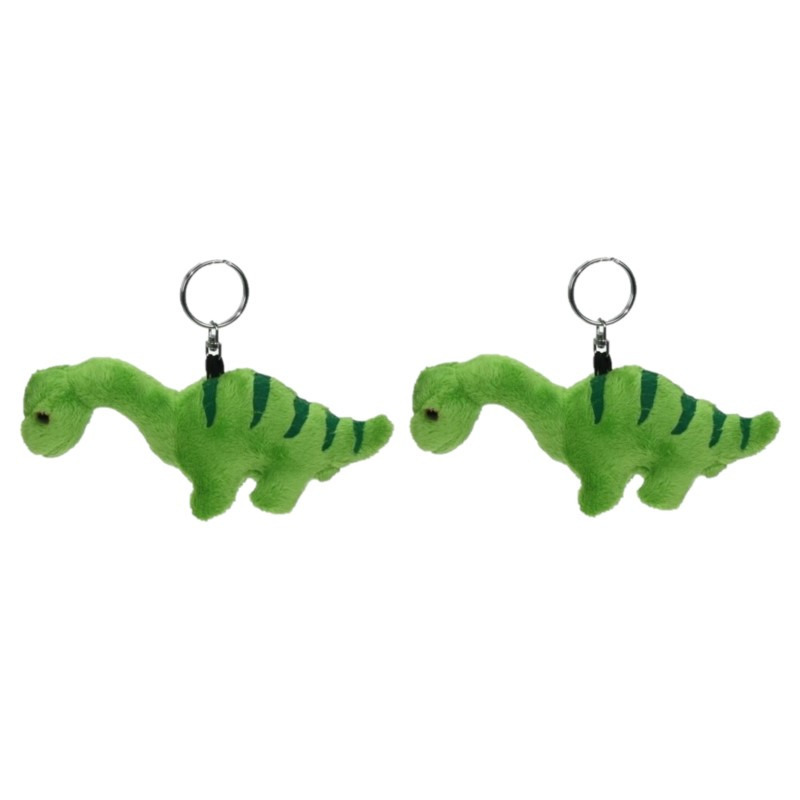 Set van 2x stuks pluche mini knuffel Brontosaurus dinosaurus sleutelhanger 16 cm