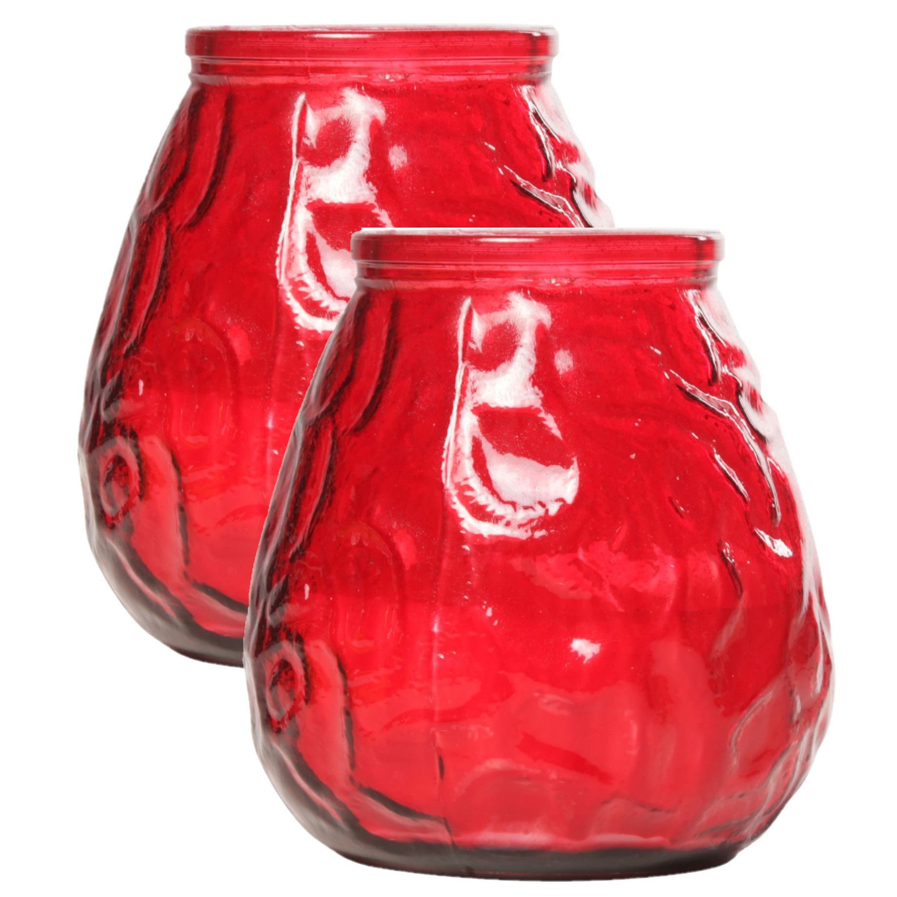 Set van 2x stuks rode Lowboy buiten tafel sfeer kaarsen 10 cm 40 branduren in glas