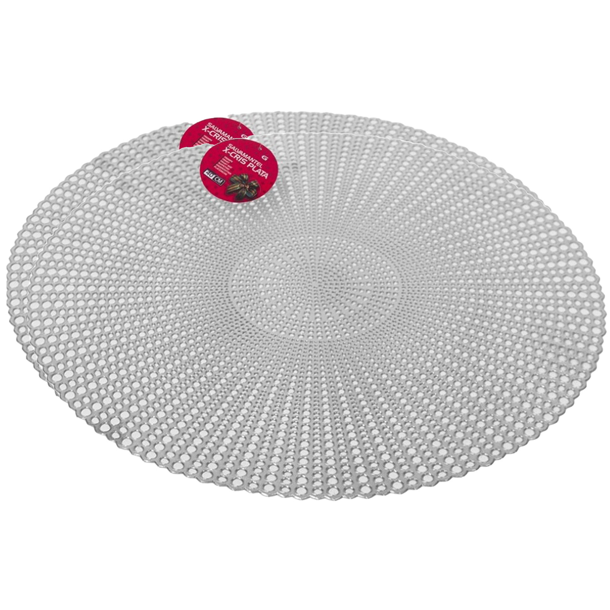 Gerimport Set van 2x stuks ronde kunststof dinner placemats zilver met diameter cm -