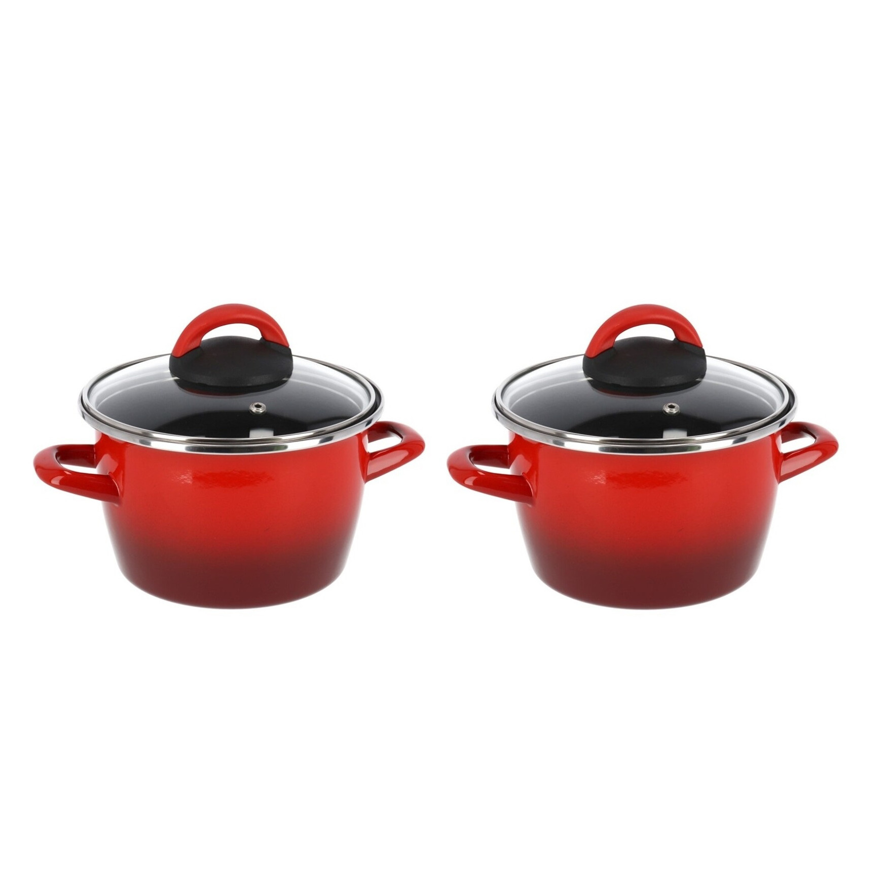 Set van 2x stuks rvs rode kookpan-pan met glazen deksel 16 cm 3 liter