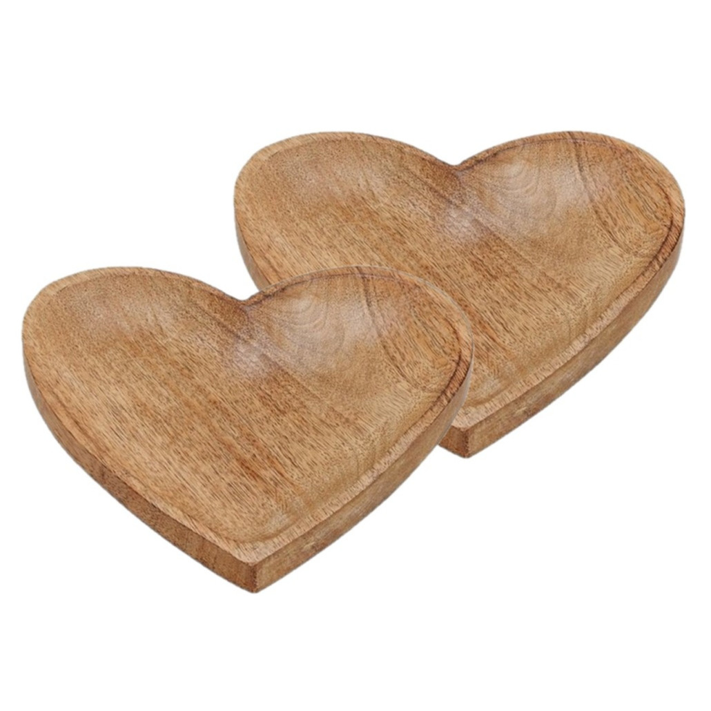Set van 2x stuks serveerplanken-dienbladen van mangohout hartvorm 20 cm