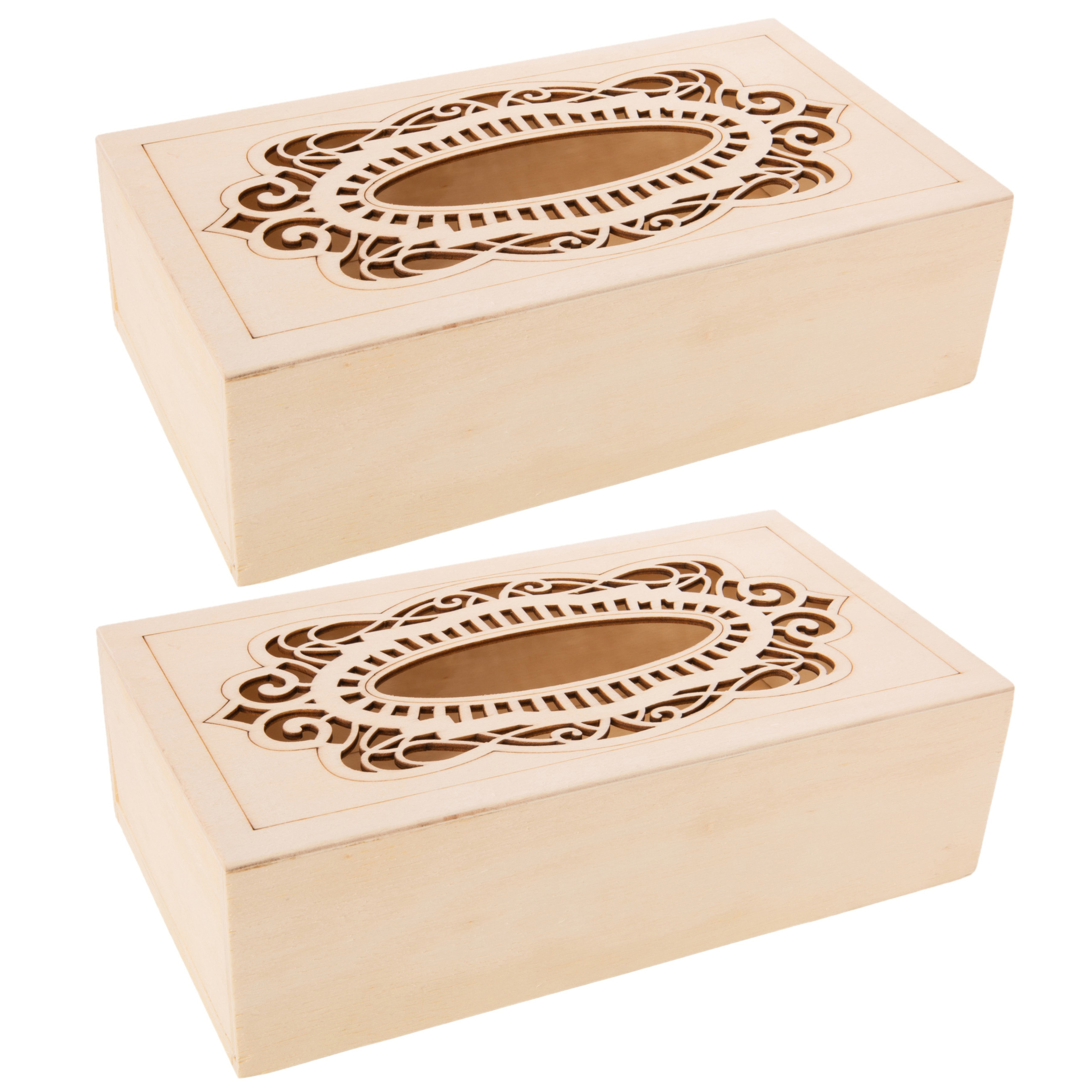 Set van 2x stuks tissuedoos-tissuebox rechthoekig van hout met sierlijk design 26 x 14 cm naturel