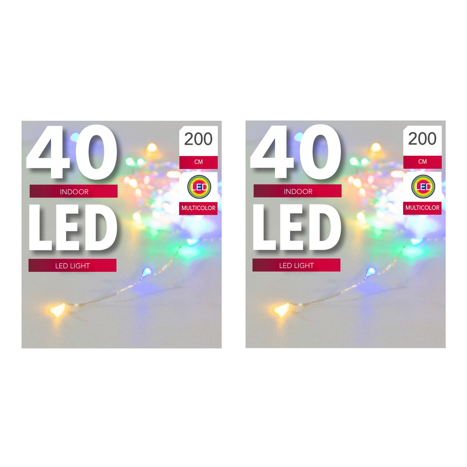 Set van 2x stuks verlichting lichtdraad zilver 40 gekleurde lampjes op batterijen 200 cm