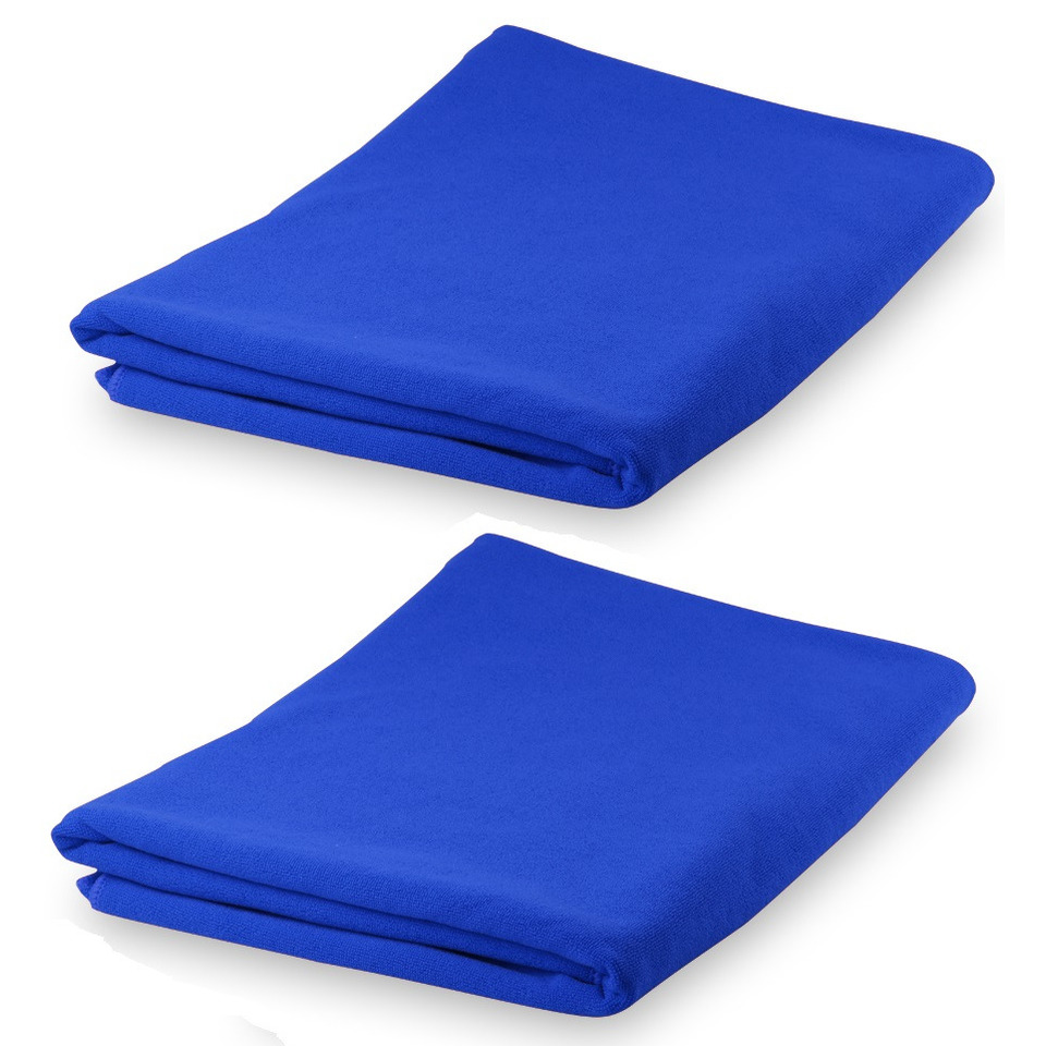 Set van 2x stuks yoga-fitness handdoeken extra absorberend 150 x 75 cm blauw