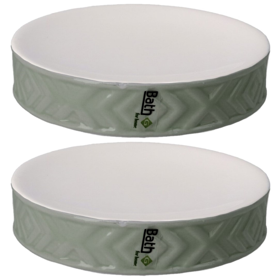 Set van 2x stuks zeephouders-zeepbakjes groen-wit keramiek 10 cm