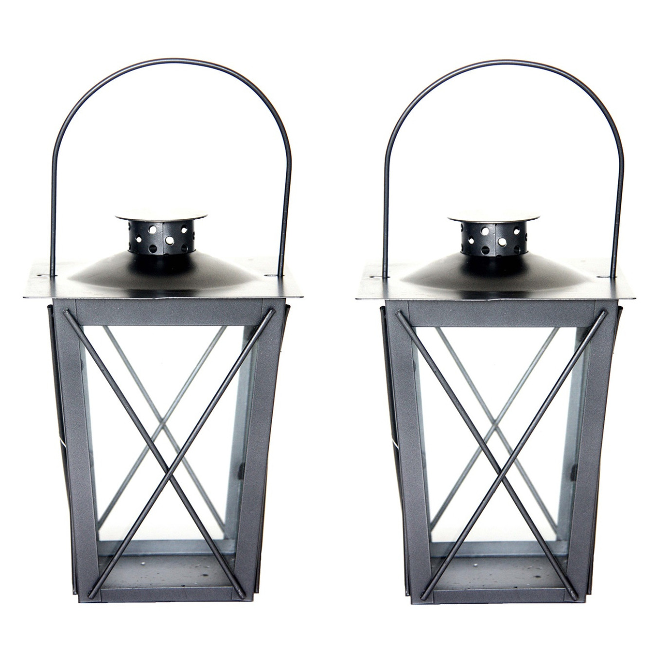 Set van 2x stuks zilveren tuin lantaarn-windlicht van ijzer 12 x 12 x 20 cm