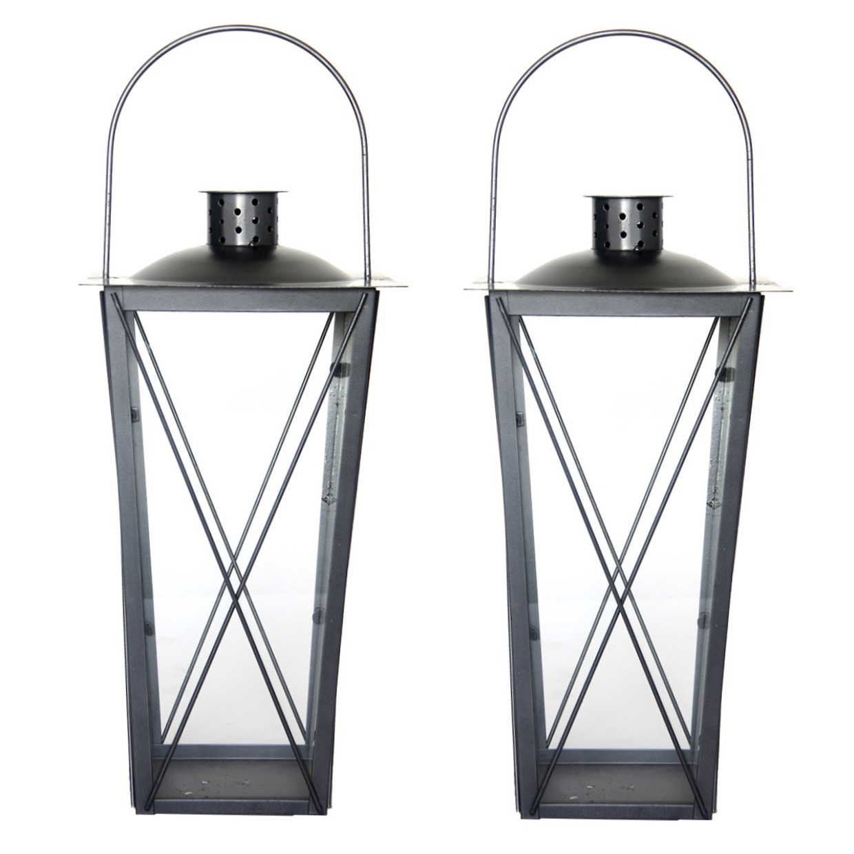 Set van 2x stuks zilveren tuin lantaarn-windlicht van ijzer 20 x 20 x 40 cm
