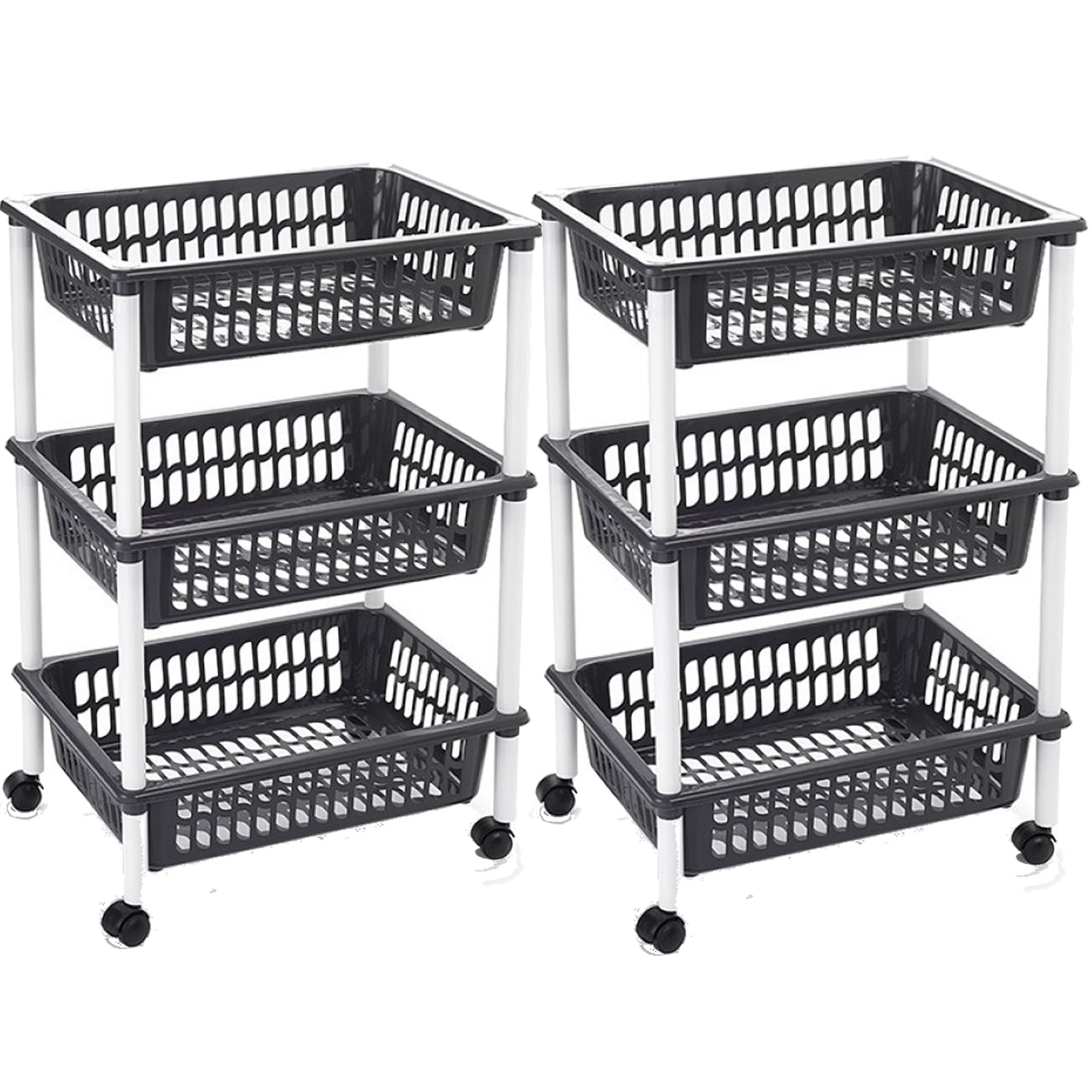 Set van 2x stuks zwarte opberg trolleys-roltafels met 3 manden 62 cm