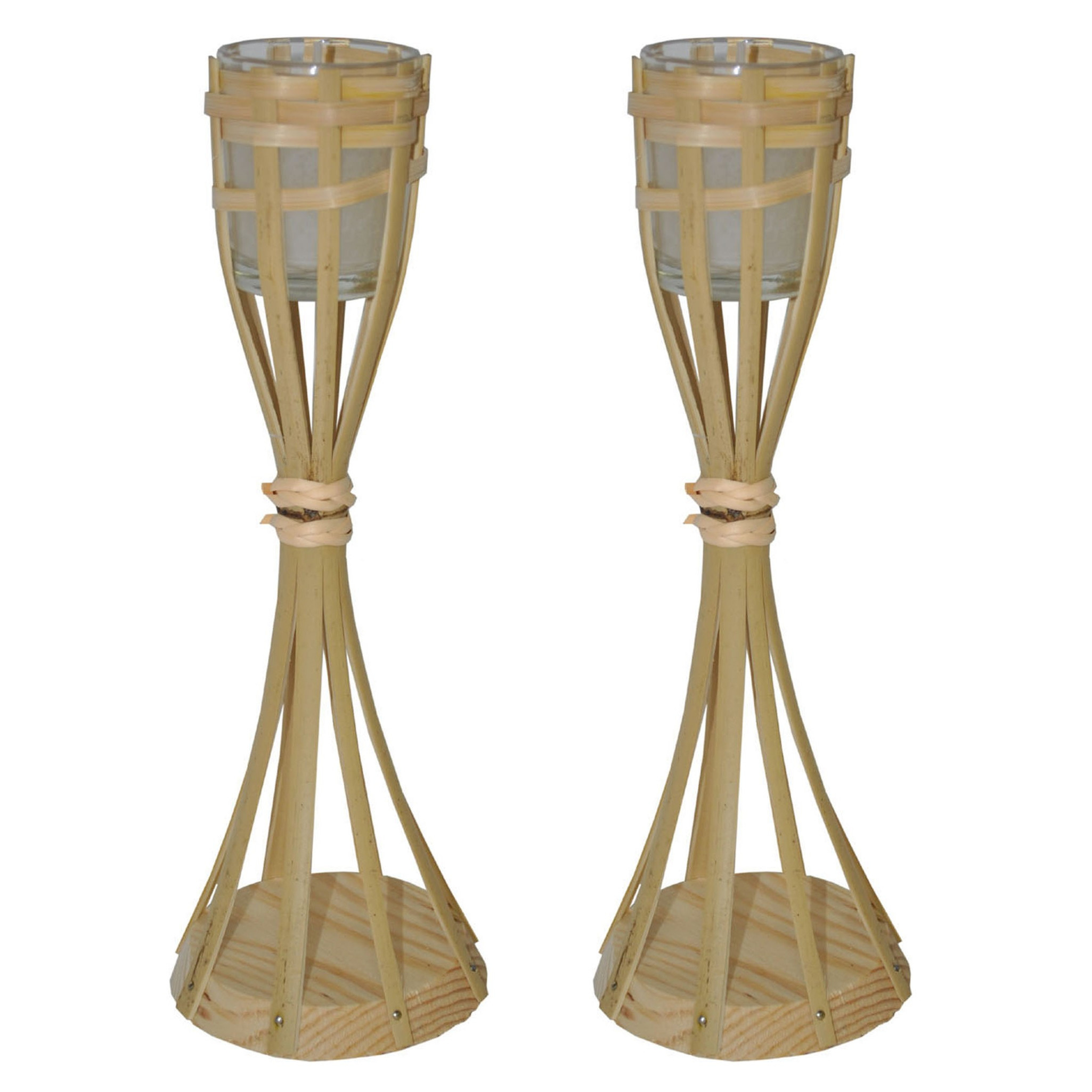 Set van 3x stuks bamboe windlicht kaarshouders 30 cm
