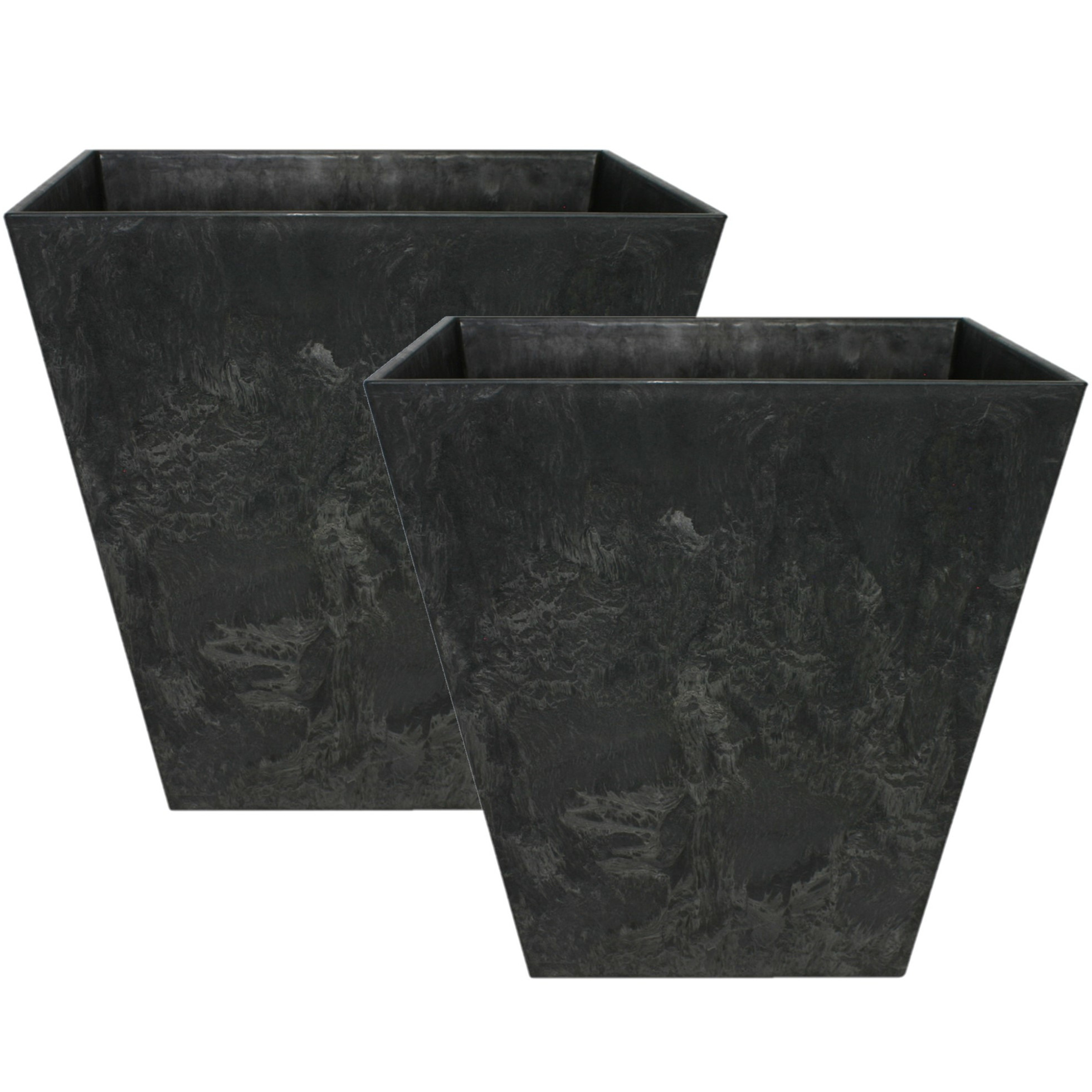 Set van 3x stuks bloempot-plantenpot vierkant van gerecycled kunststof zwart D20 en H20 cm