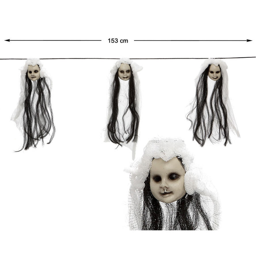Set van 3x stuks feestdecoratie slinger met horror meisjes poppen hoofdjes 150 cm