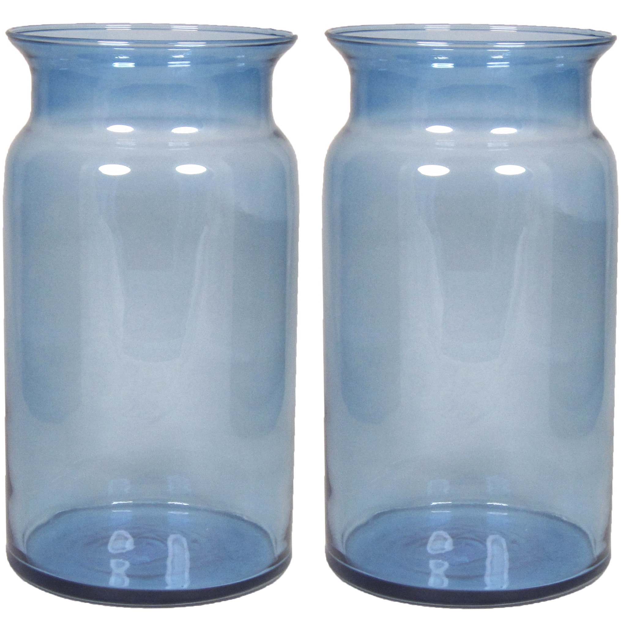 Set van 3x stuks glazen melkbus vaas-vazen blauw 7 liter smalle hals 16 x 29 cm