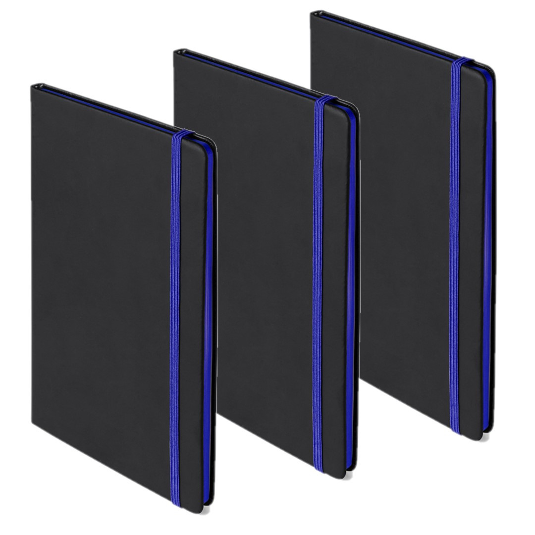 Set van 3x stuks notitieboekje met blauw elastiek A5 formaat