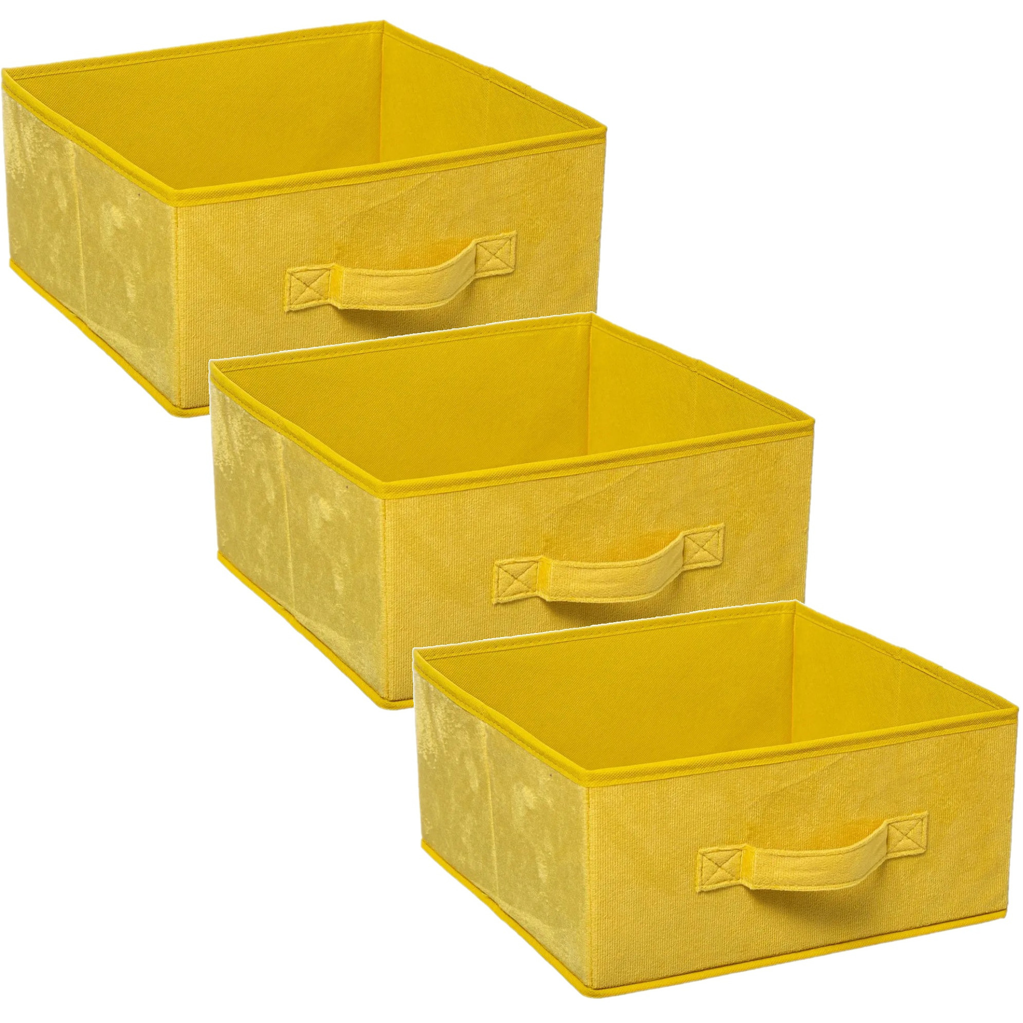 Set van 3x stuks opbergmand-kastmand 14 liter geel polyester 31 x 31 x 15 cm