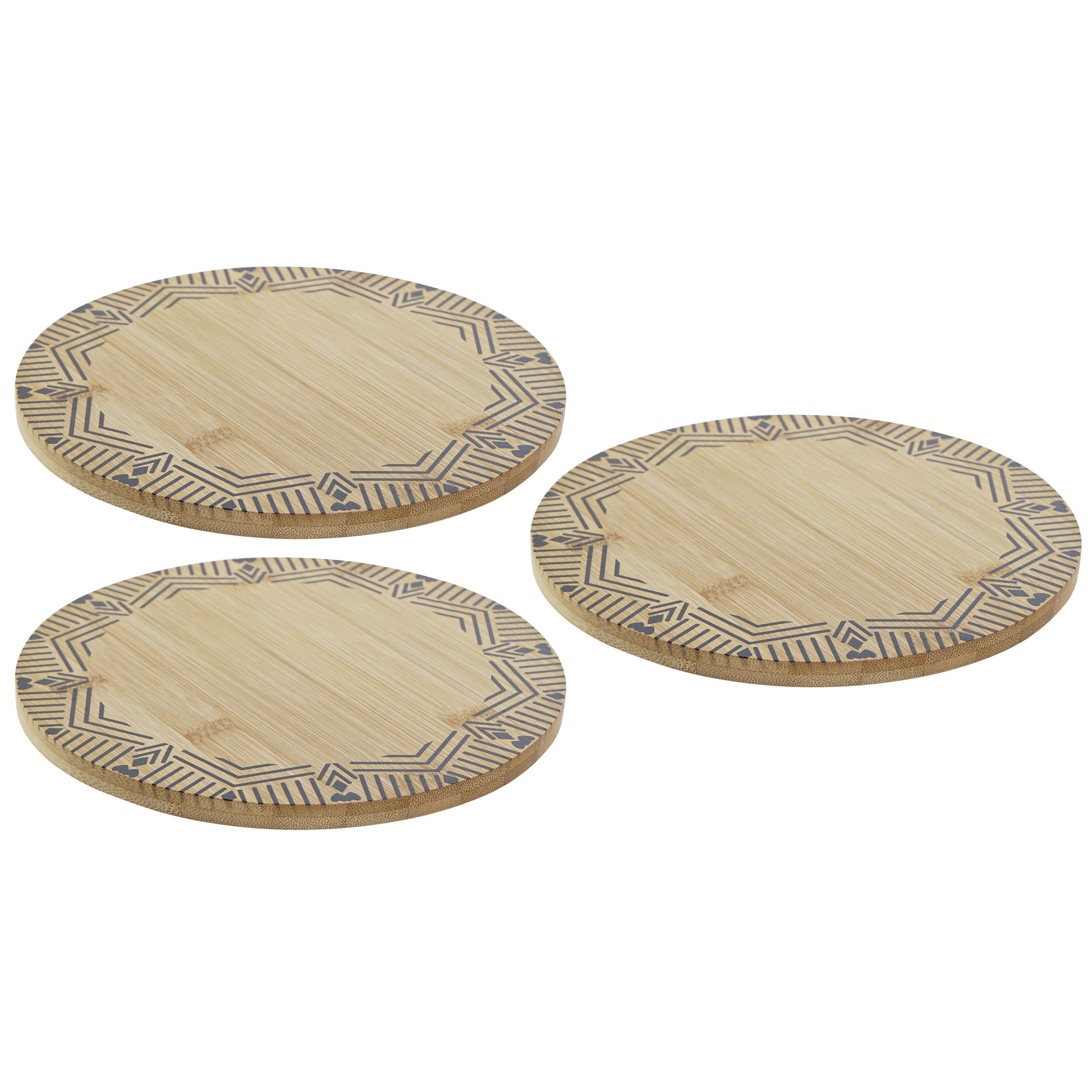 Set van 3x stuks ronde pannen onderzetters van bamboe met print D20 cm