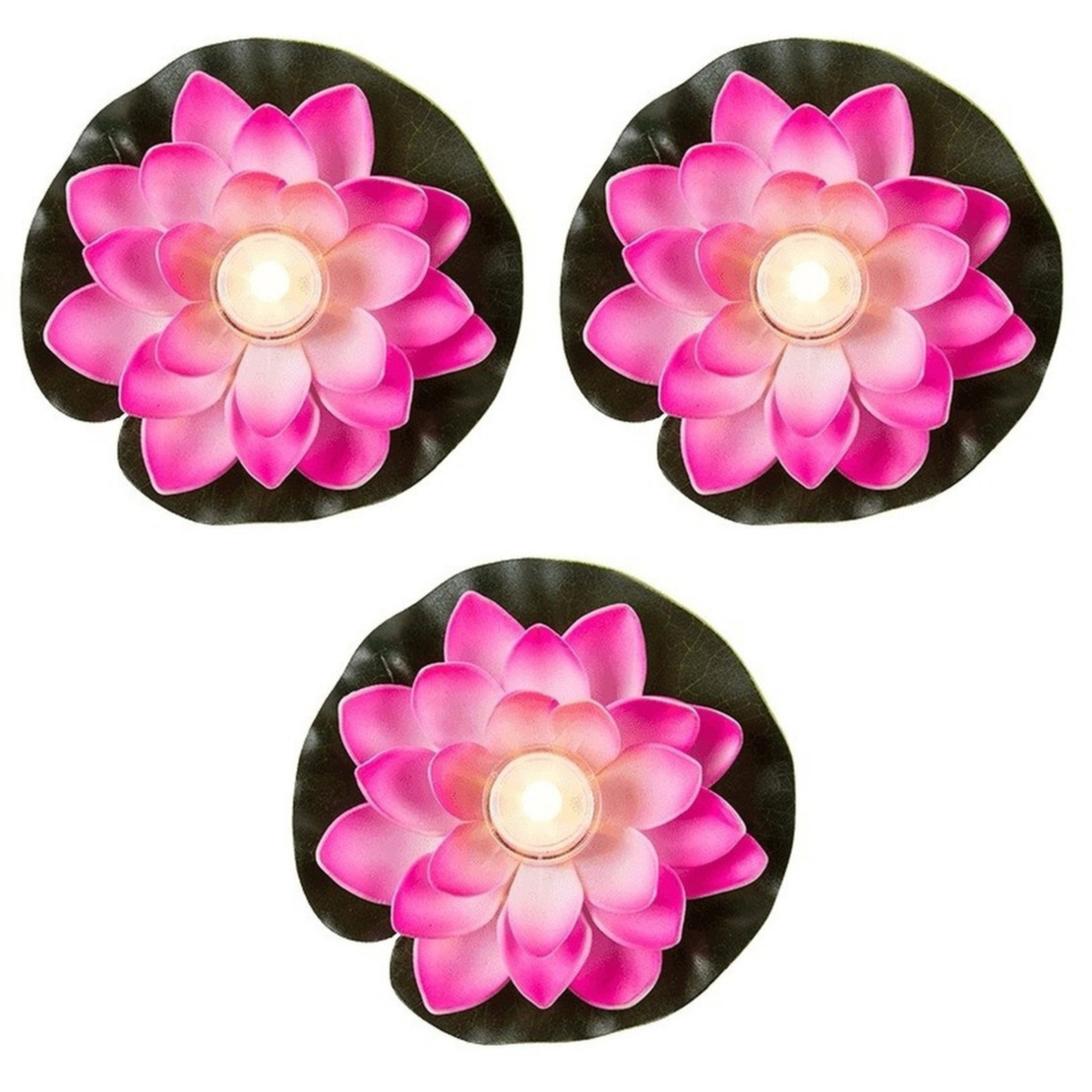Set van 3x stuks roze waterlelies met LED-licht 13 cm