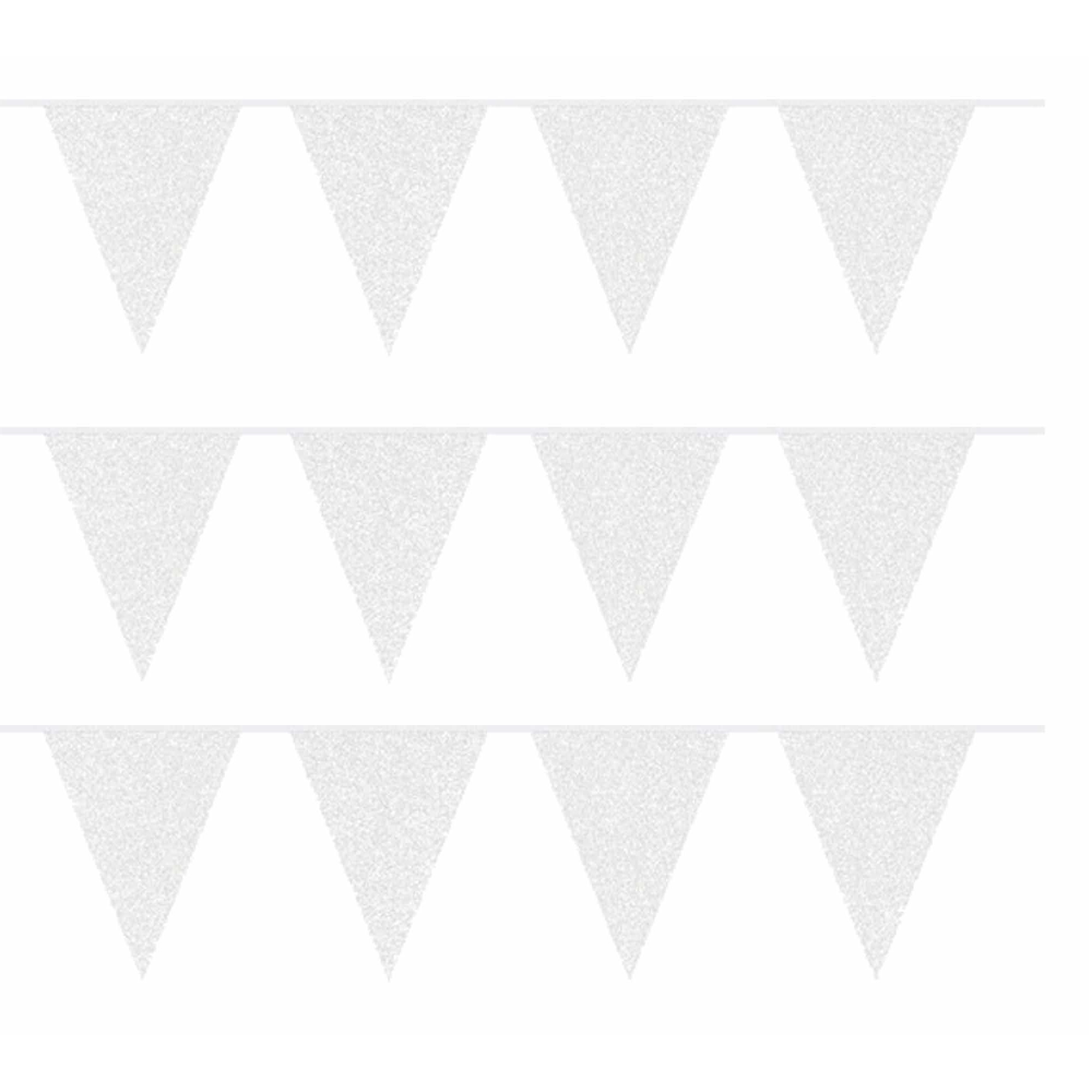 Set van 3x stuks witte glitter vlaggenlijnen van 10 meter
