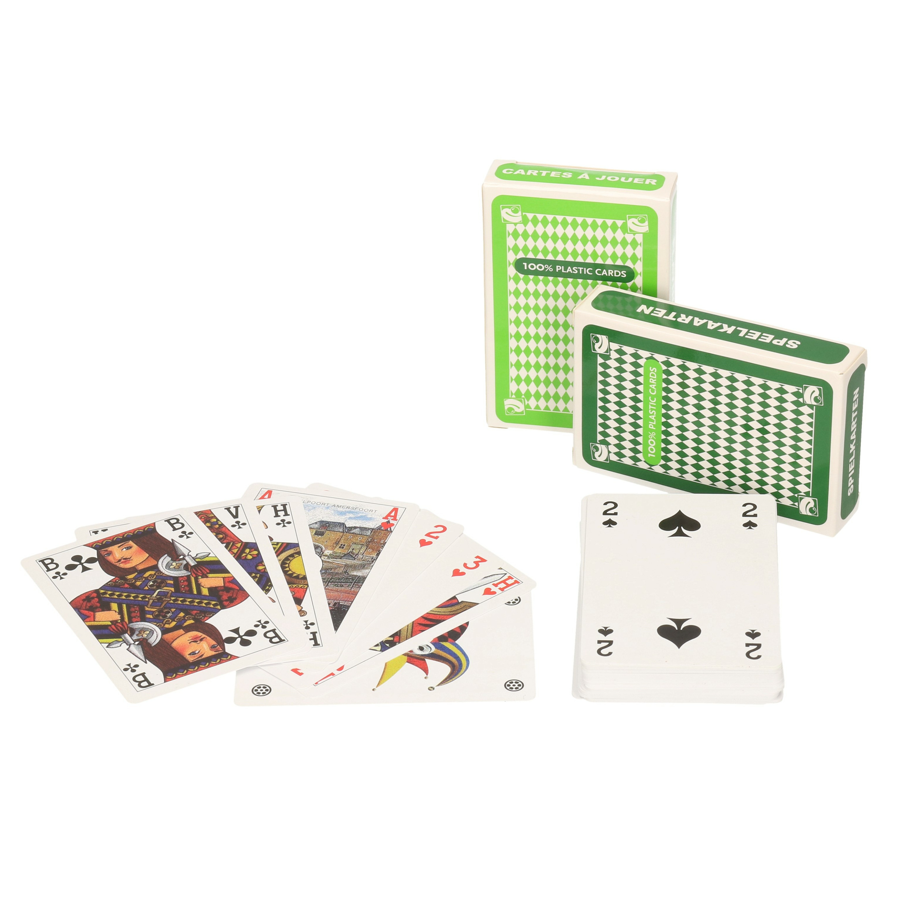 Afbeelding van Set van 4x clown games speelkaarten lichtgroen en donkergroen/plastic kaarten