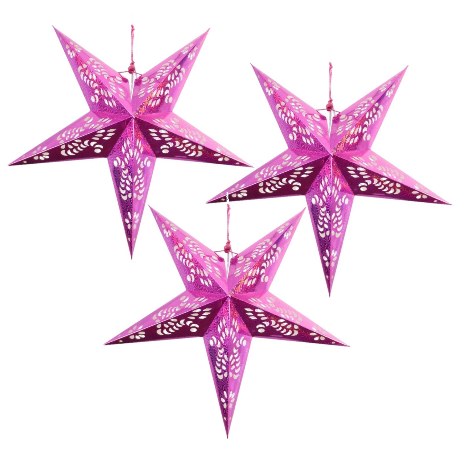 Set van 4x stuks decoratie kerstster lampionnen roze 60 cm