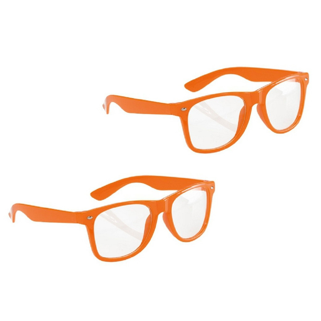 Set van 4x stuks neon oranje zonnebrillen