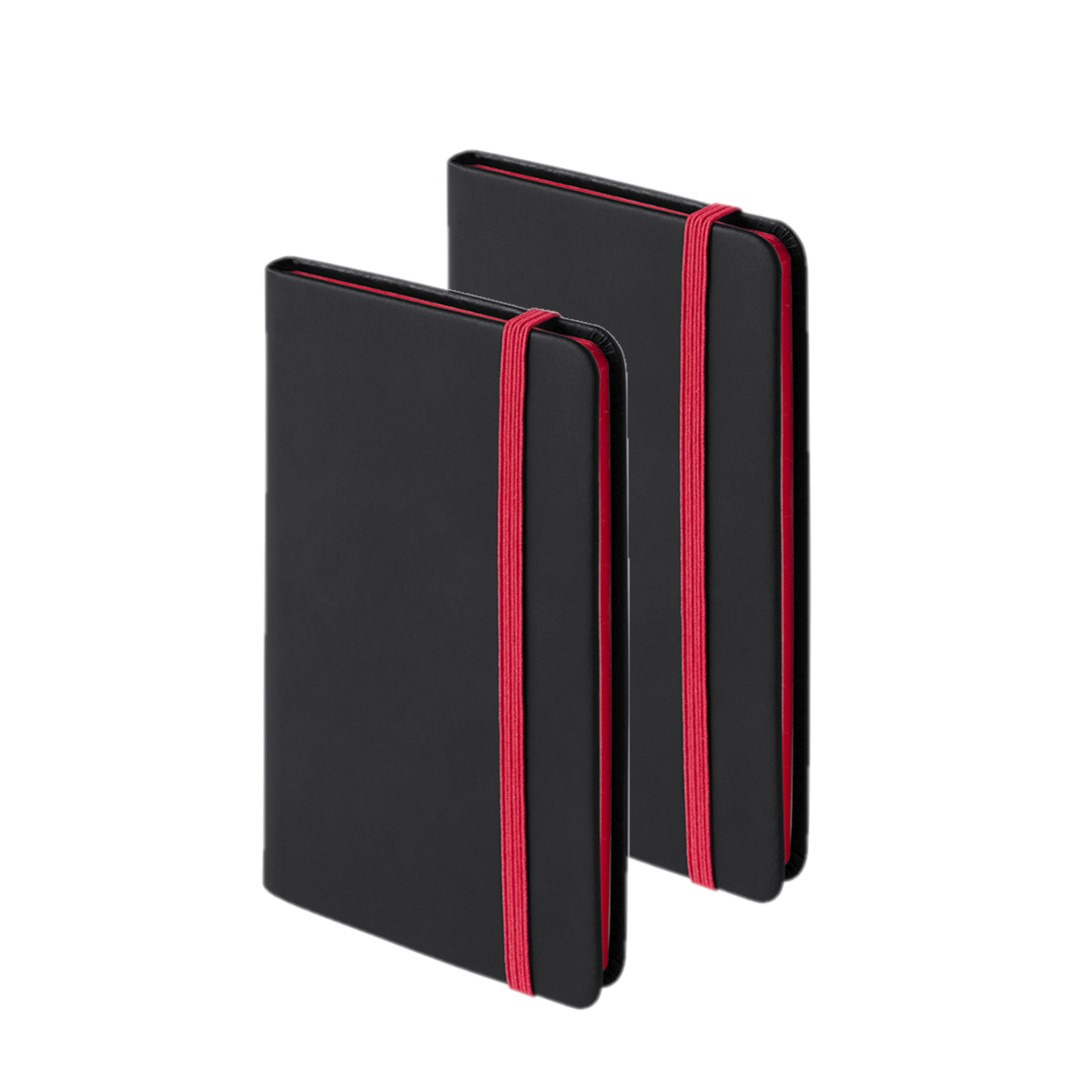 Set van 4x stuks notitieboekje met rood elastiek pu-leer kaft 9 x 14 cm -