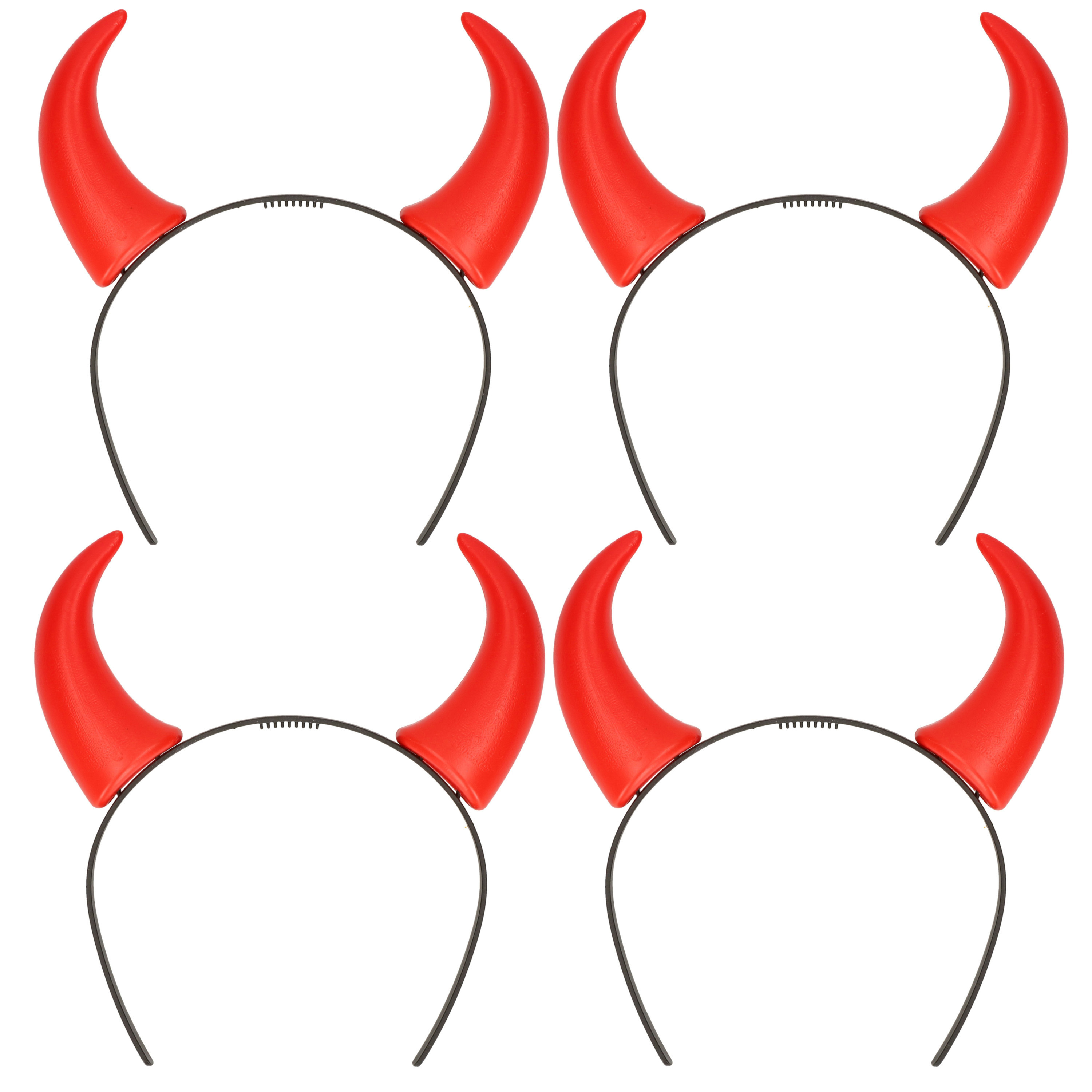 Set van 4x stuks rode duivel hoorns op diadeem