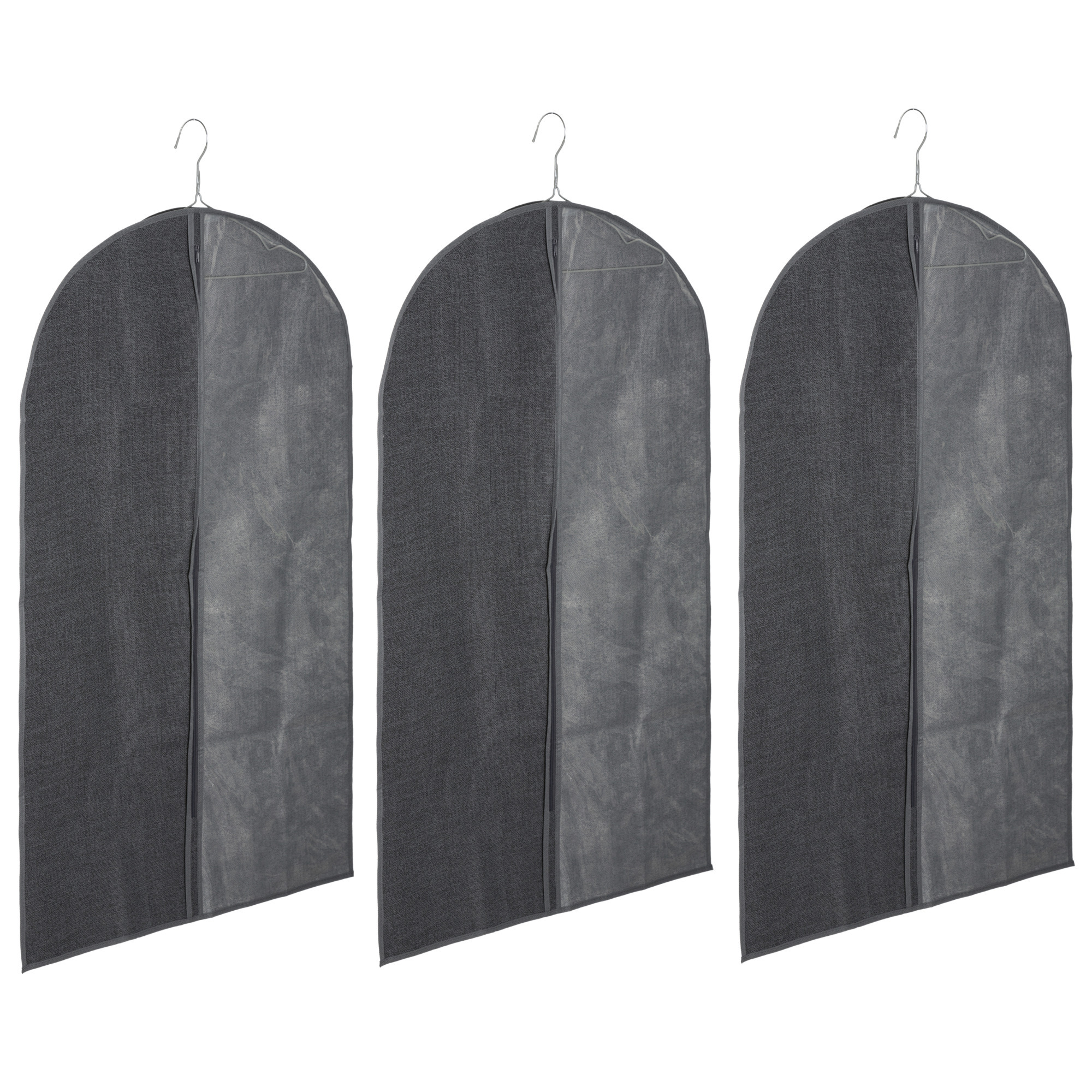 Set van 5x stuks kleding-beschermhoes linnen grijs 100 cm inclusief kledinghangers