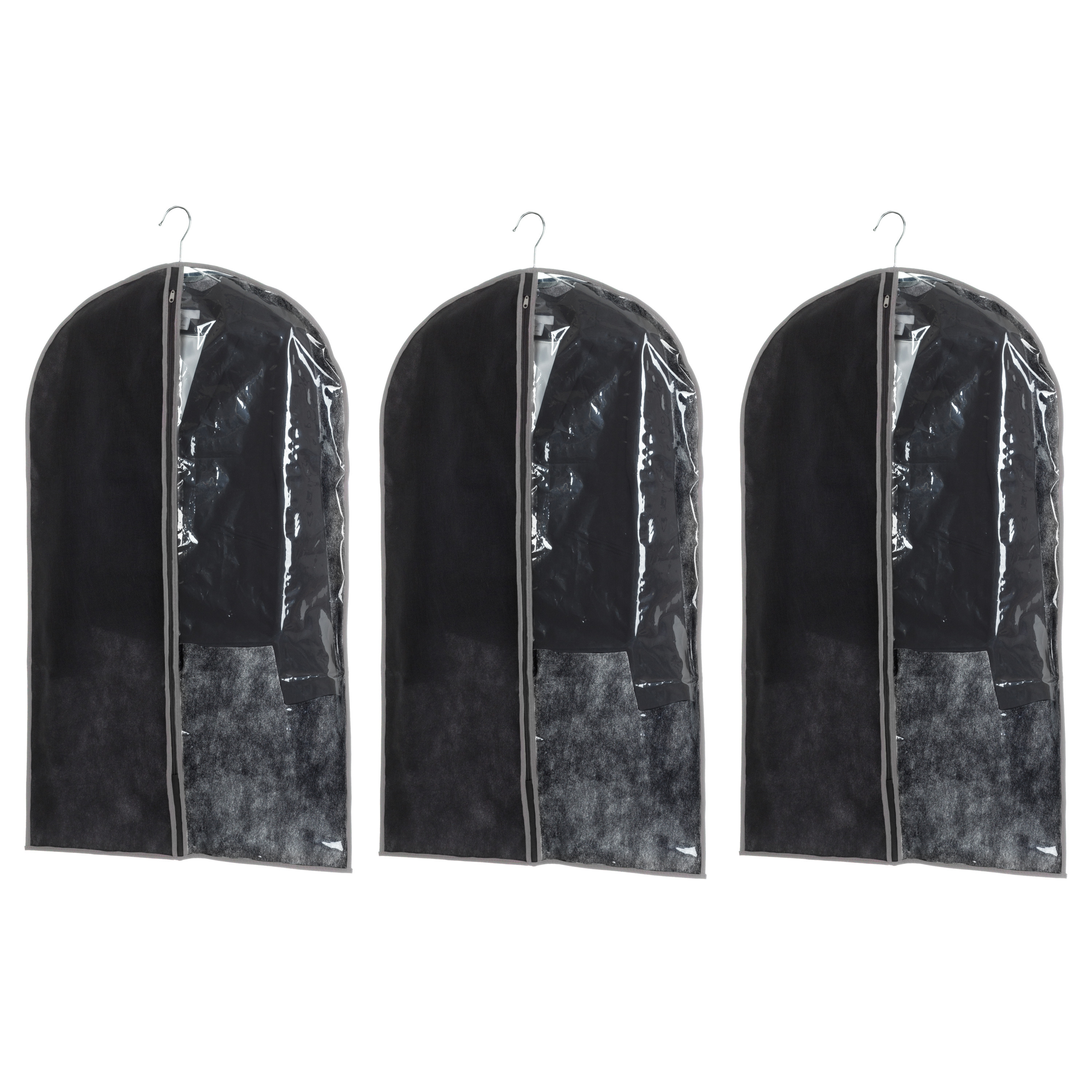 Set van 5x stuks kleding/beschermhoes zwart 100 cm inclusief kledinghangers
