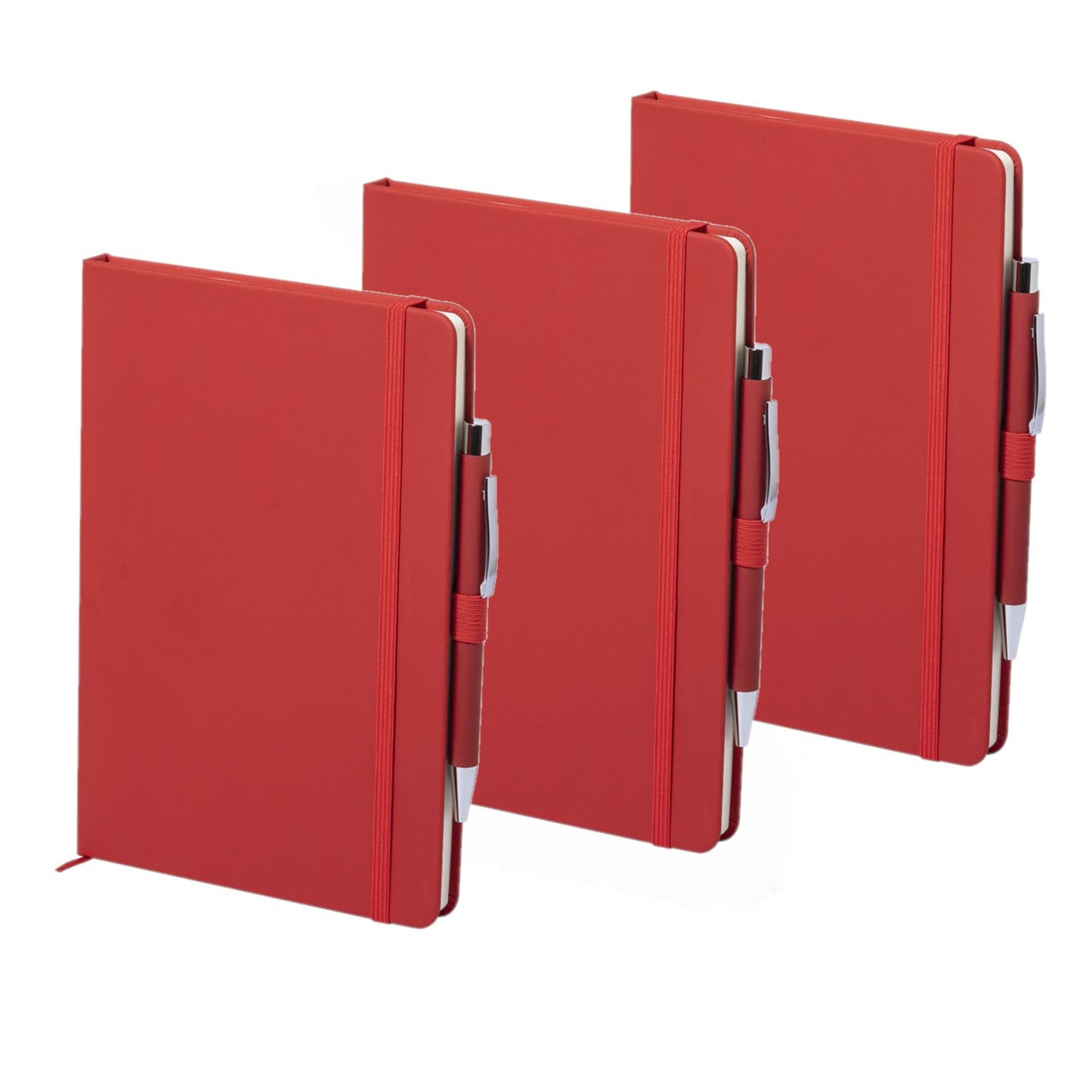 Set van 5x stuks luxe notitieboekje gelinieerd rood met elastiek en pen A5 formaat