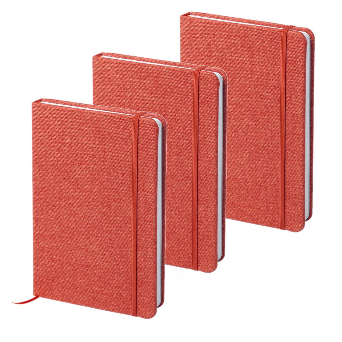 Set van 5x stuks notitieboekje gelinieerd canvas kaft rood met elastiek 13 x 18 cm