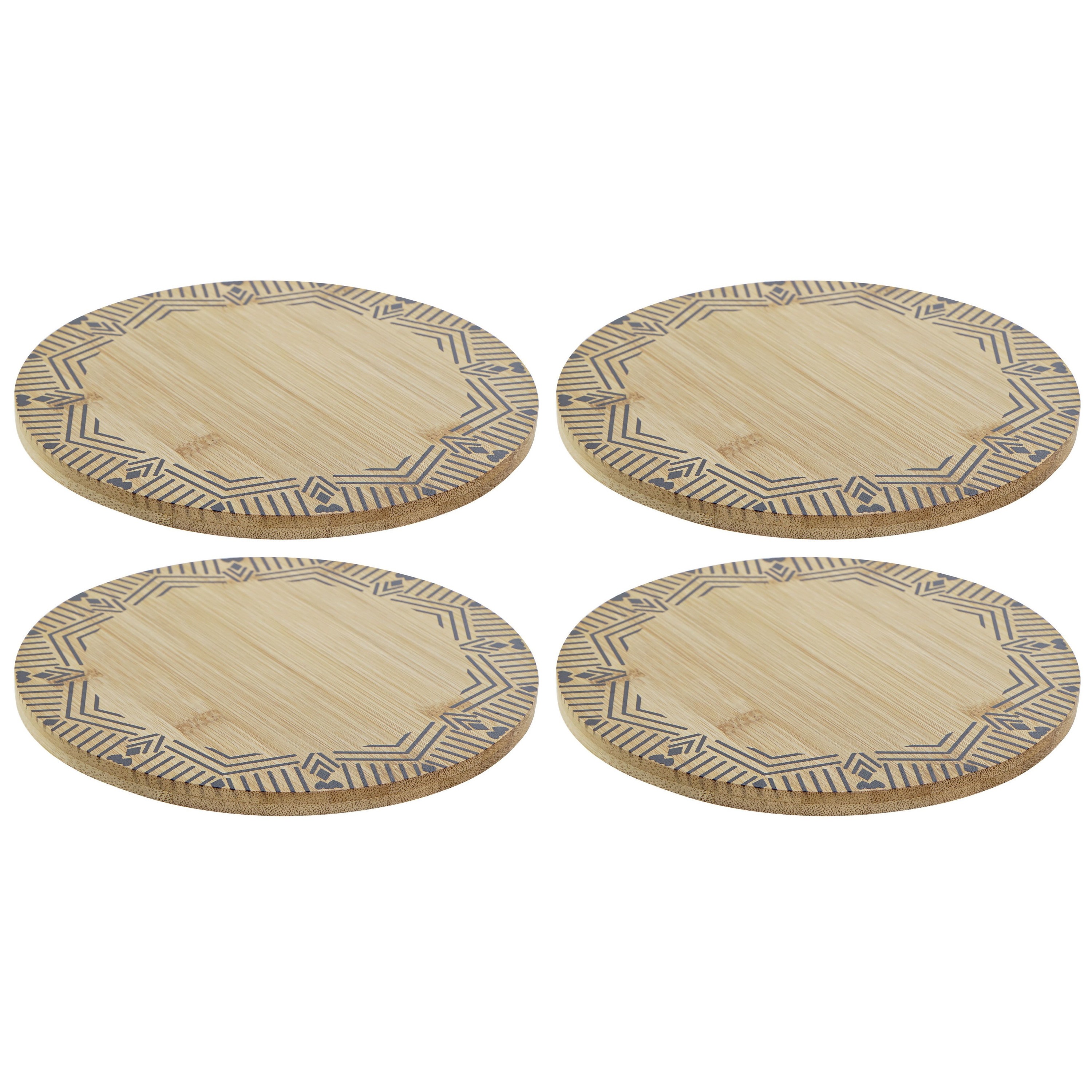 Set van 5x stuks ronde pannen onderzetters van bamboe met print D20 cm