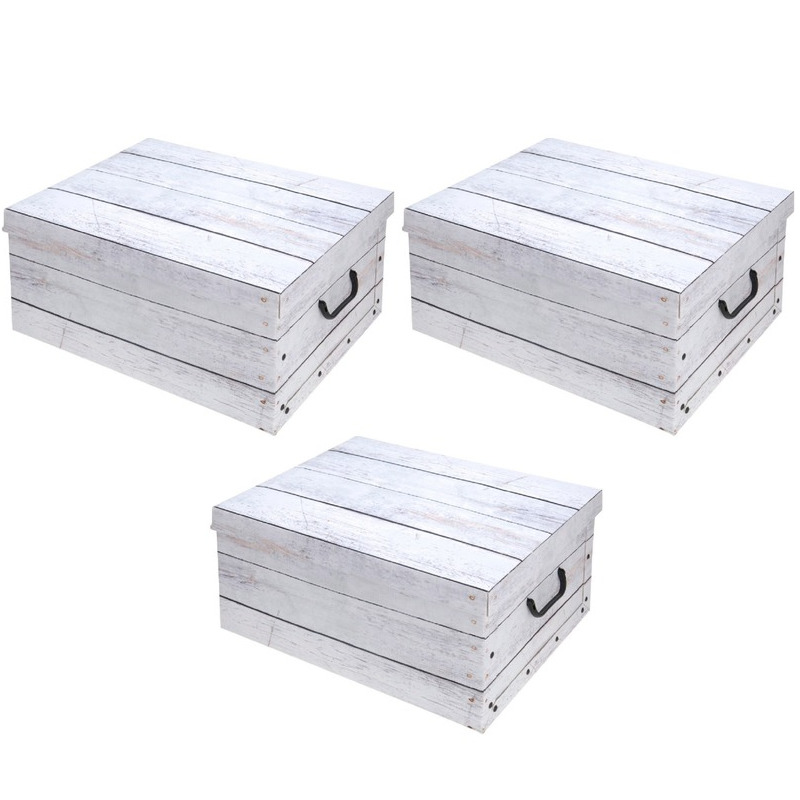 Set van 5x stuks witte opbergdoos-opbergbox hout print 51 cm