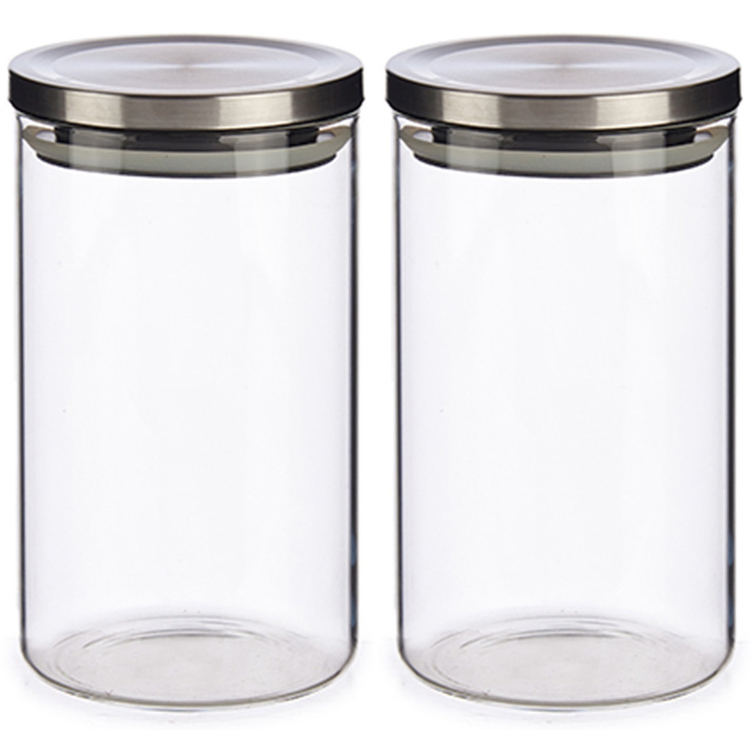 Set van 6x stuks glazen luxe keuken voorraadpot/voorraadbus met deksel zilver 1000 ml -