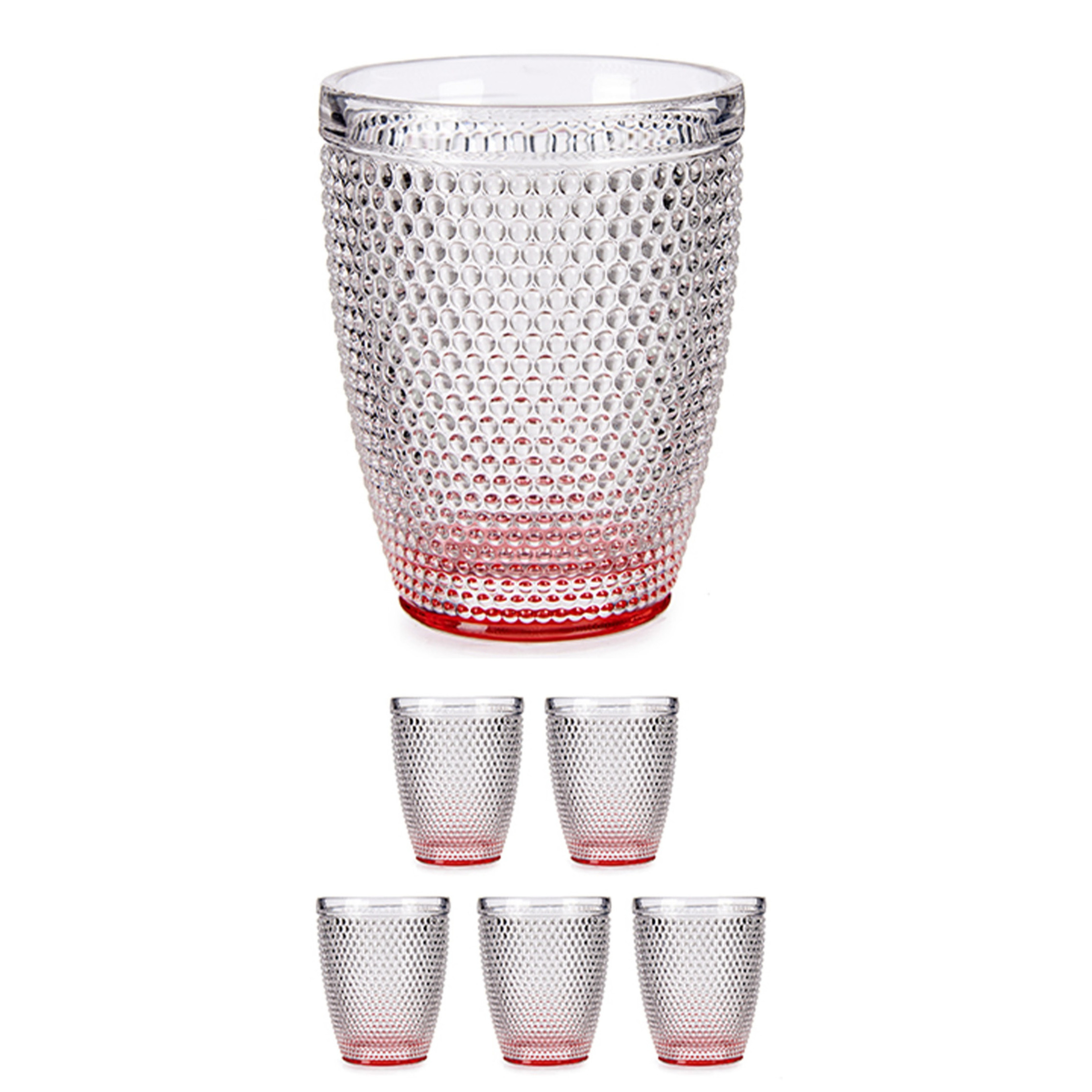 Set van 6x stuks luxe drinkglazen-waterglazen van 300 ml transparant-rood