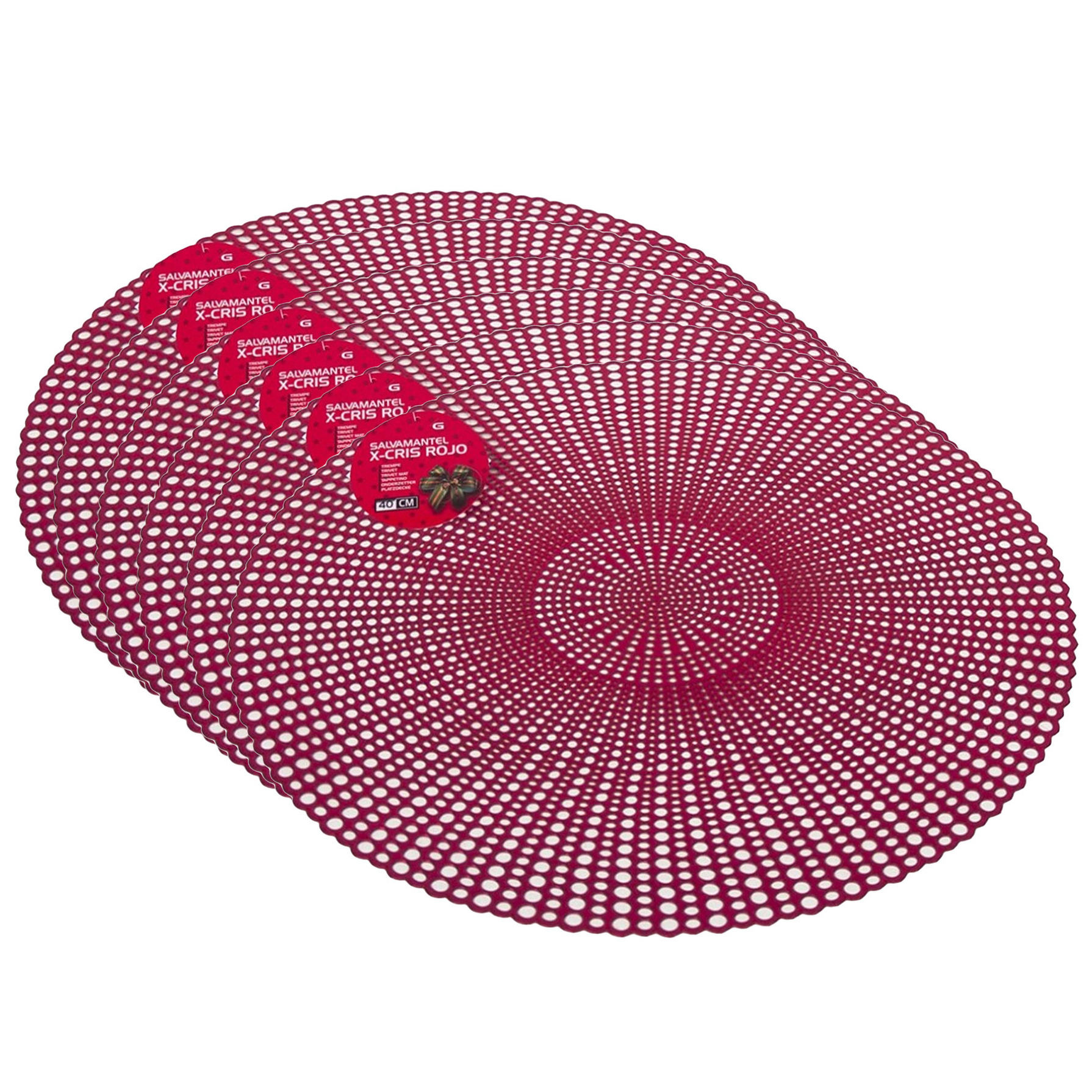 Set van 6x stuks ronde kunststof dinner placemats rood met diameter 40 cm