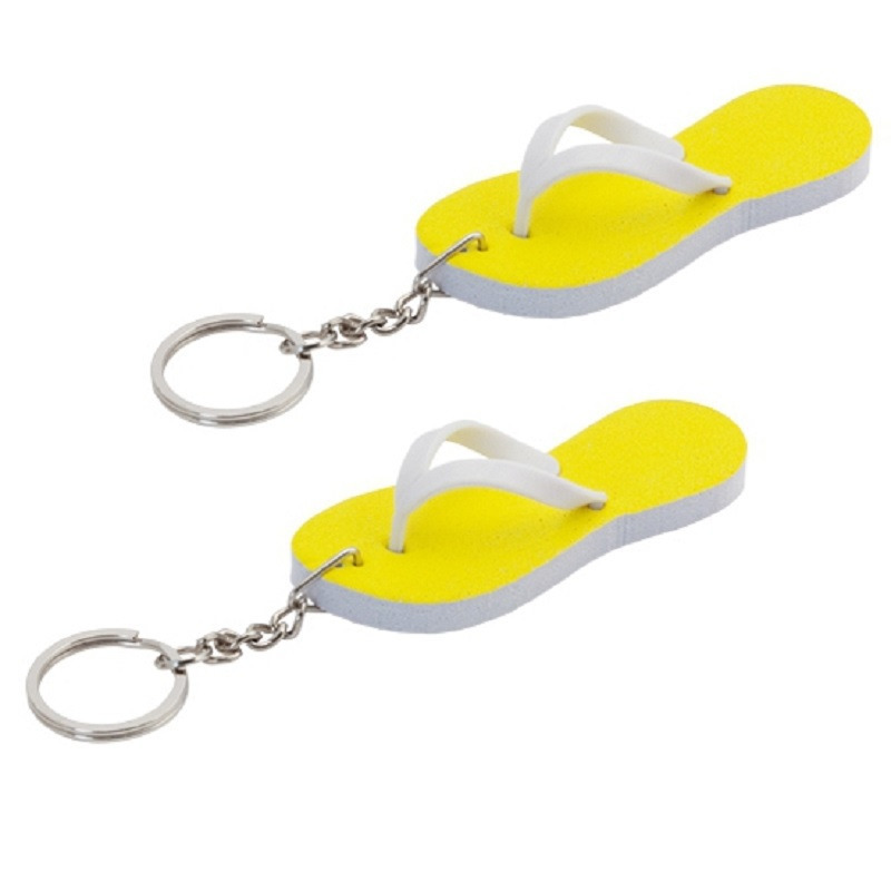 Set van 6x stuks sleutelhangers teenslippers 8 cm geel