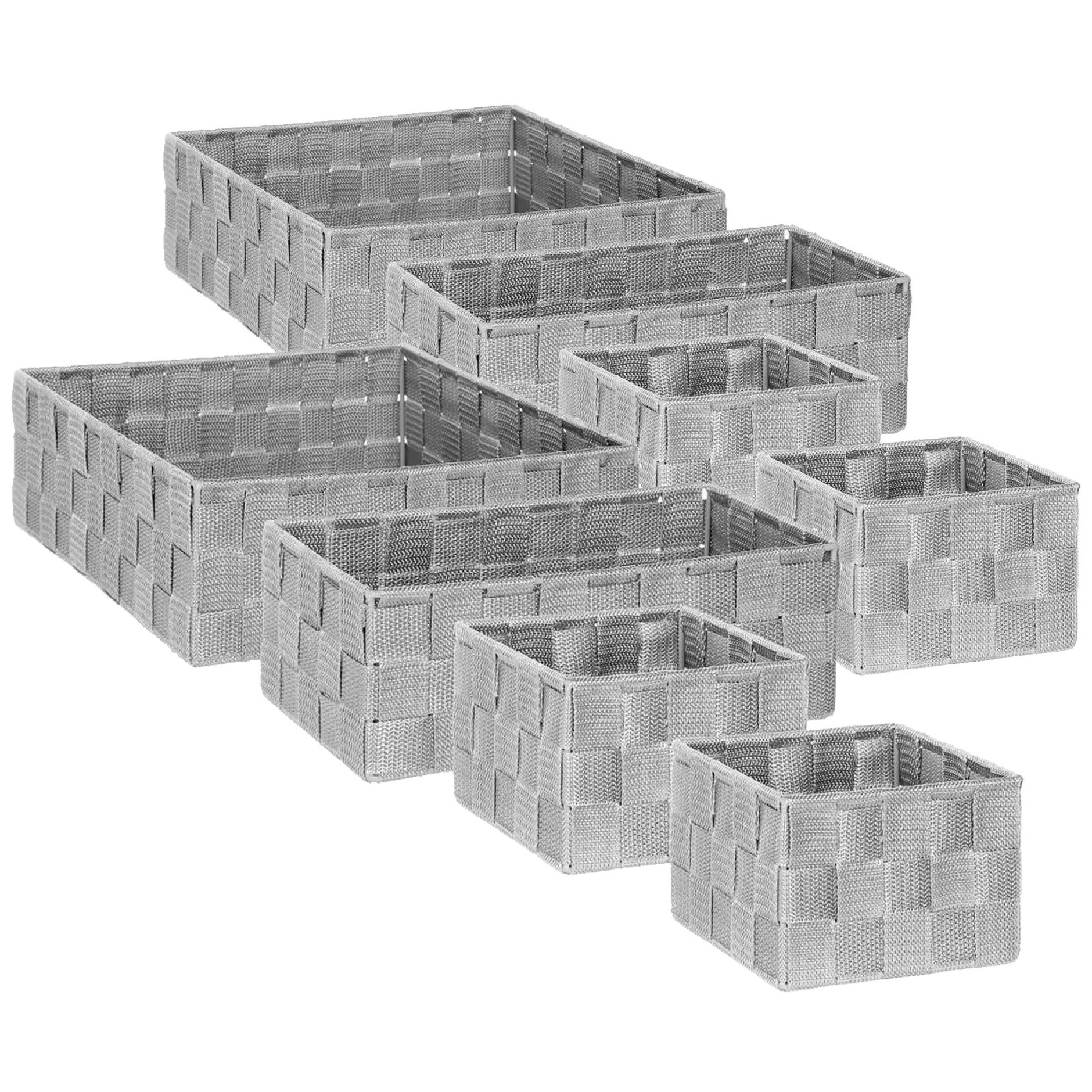 Set van 8x gevlochten opbergmanden vierkant grijs