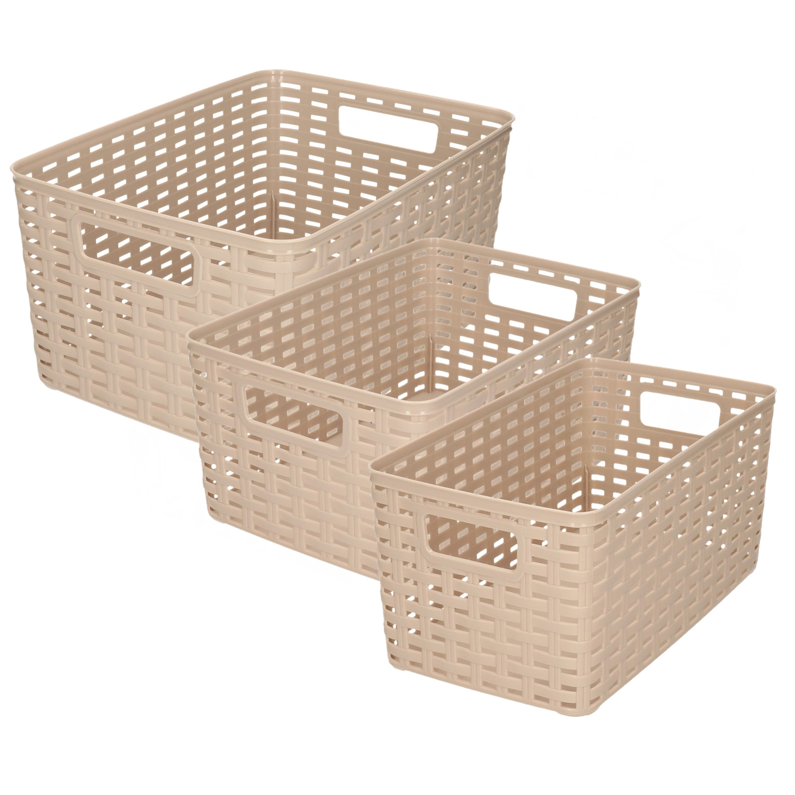 Set van 8x stuks opbergboxen/opbergmandjes rotan taupe kunststof met inhoud 5 en 10 en 18 liter
