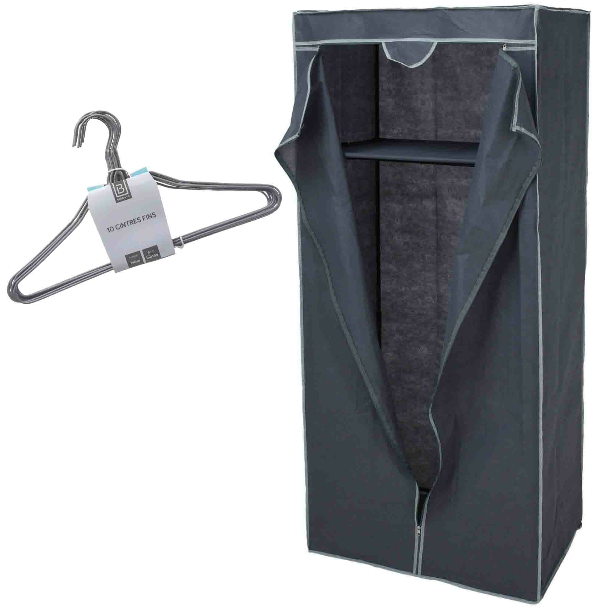 Set van mobiele kledingkast met kledinghangers opvouwbaar grijs